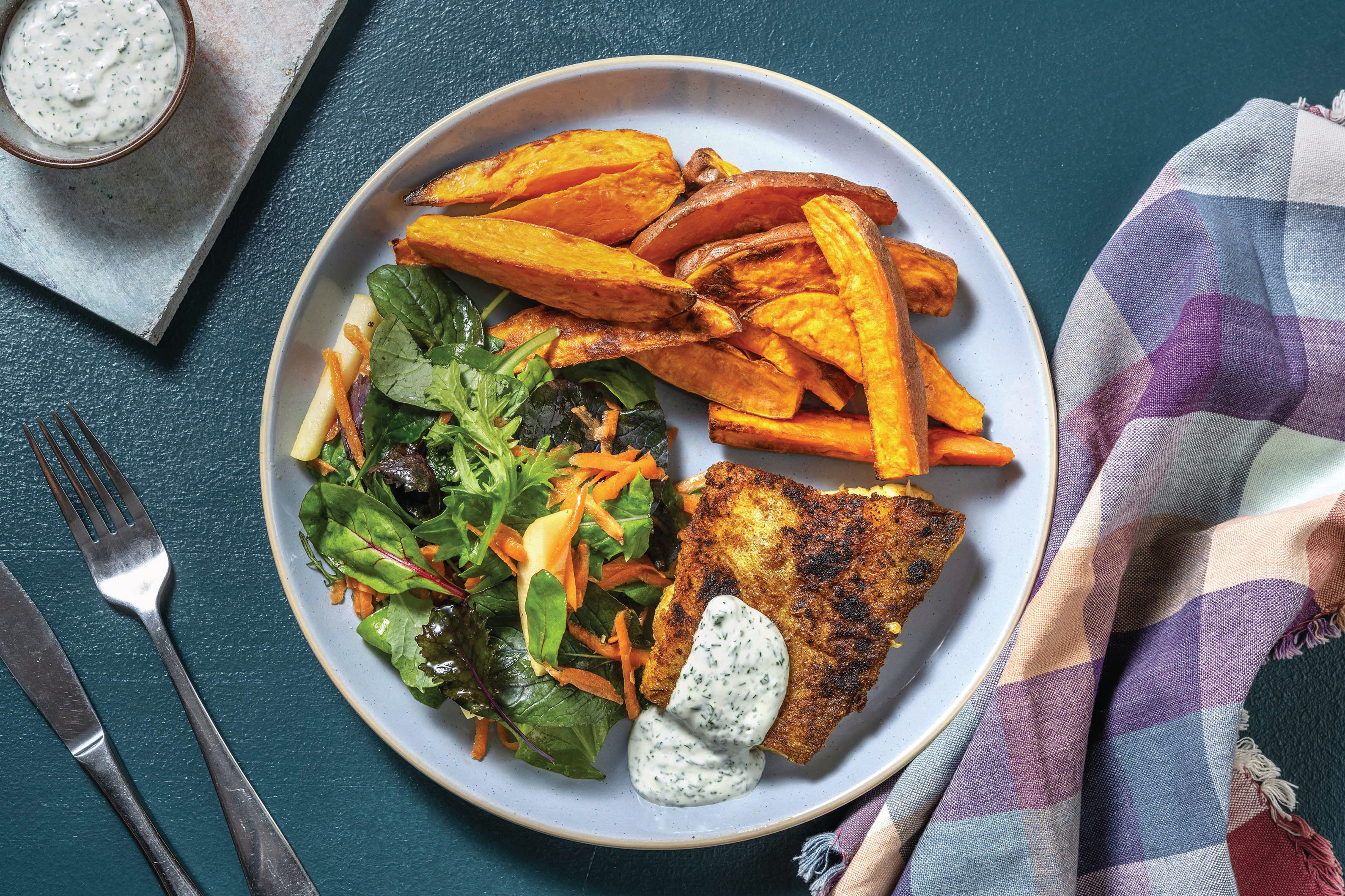 Spiced Fish Fillets & Dill-Parsley Mayo