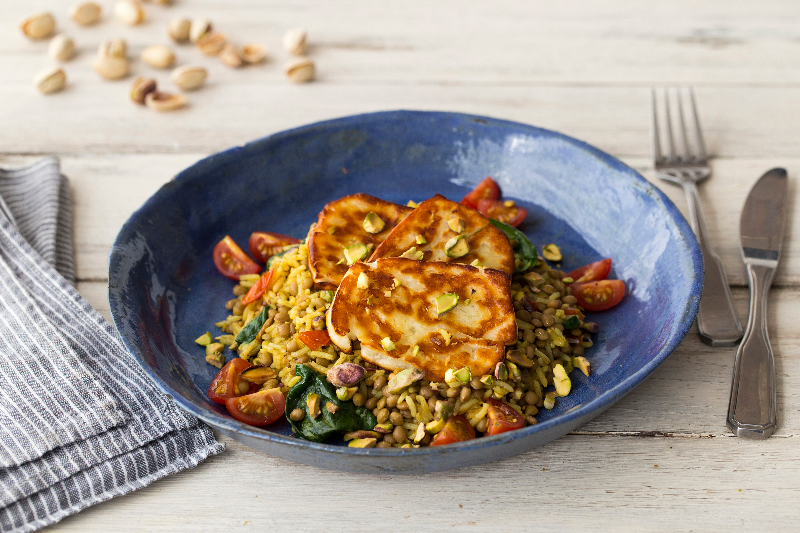 Spiced Lentils with Grilled Halloumi