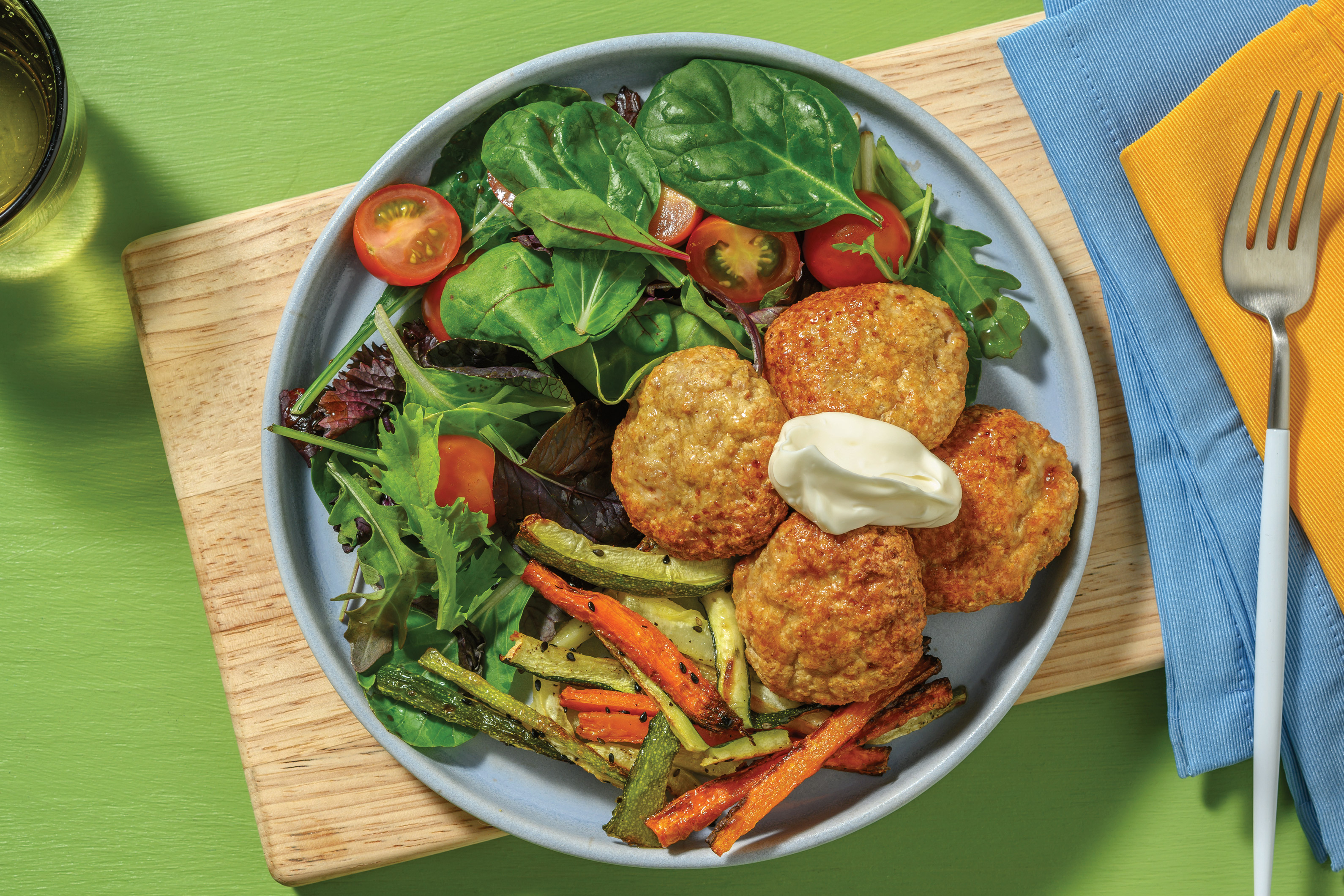 Spiced Pork Rissoles & Sesame Veggie Fries