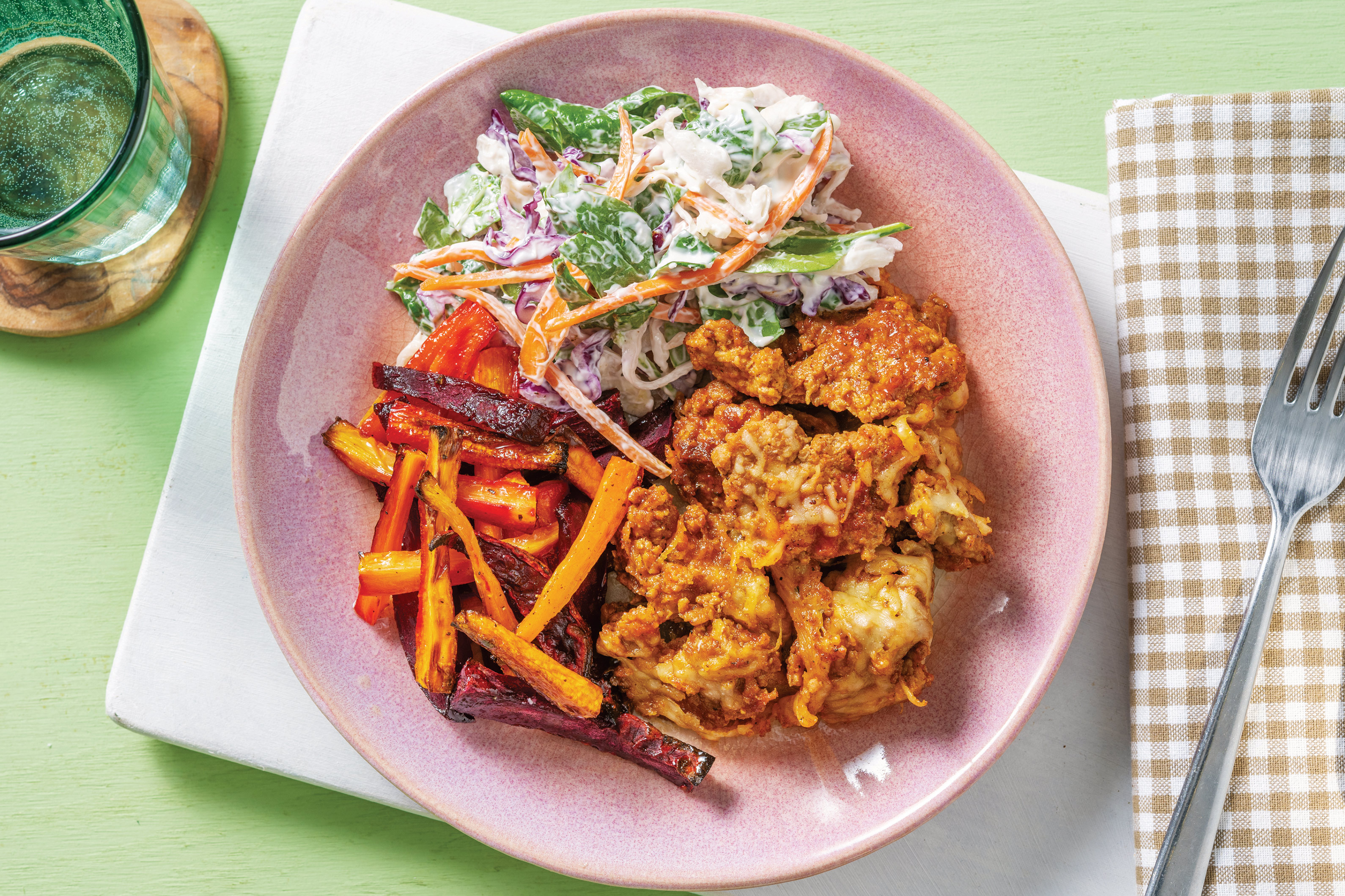 Sriracha BBQ Beef & Rainbow Veggie Fries