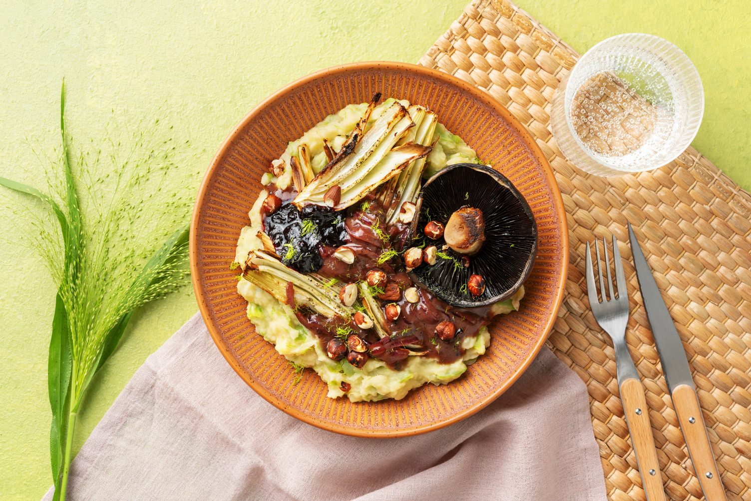 Stamppot van snijbonen met portobelloburger