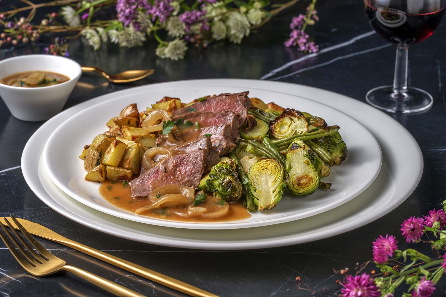 Pan-Seared Steak and Thyme-Onion Gravy