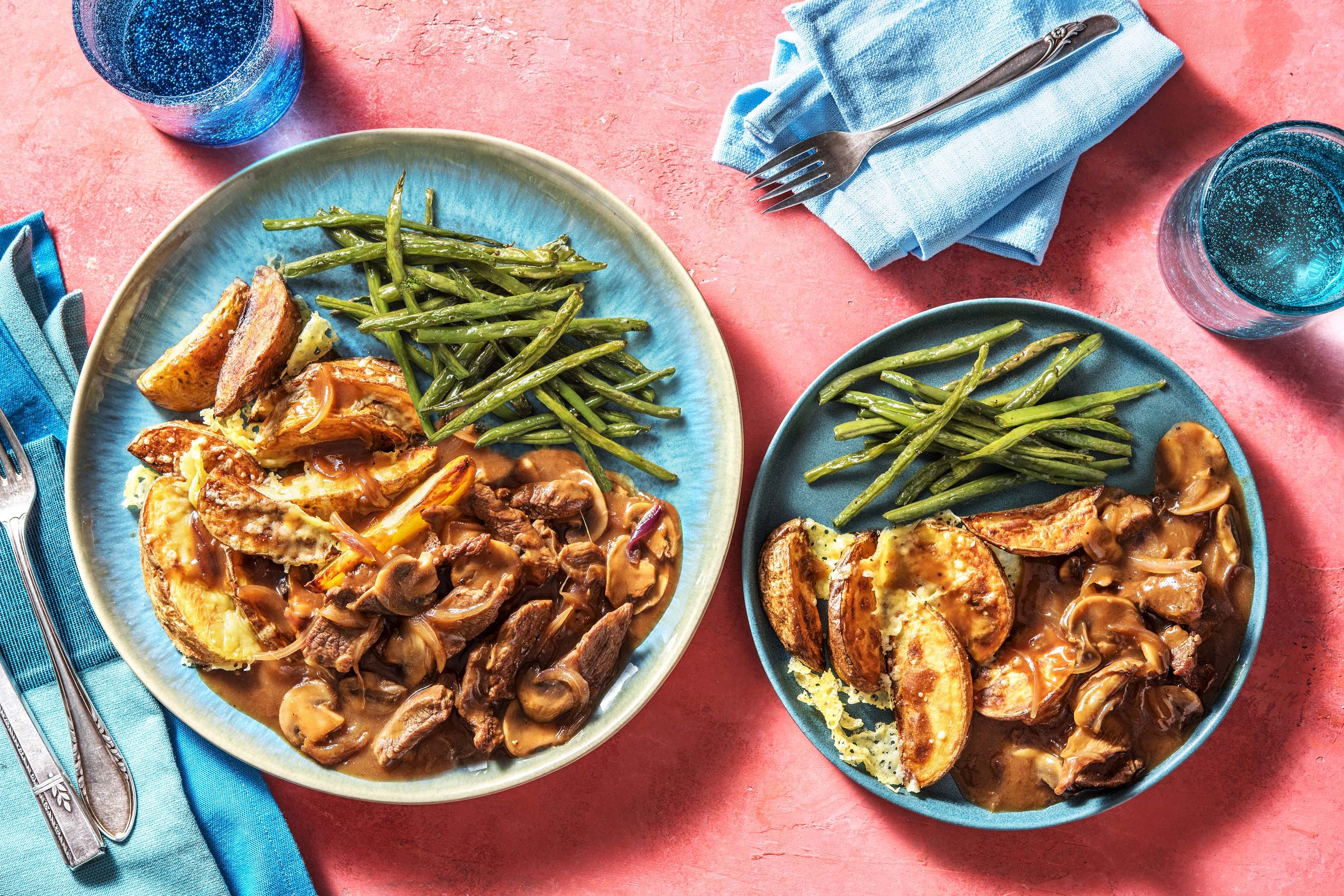 Steak Strips, Cheesy Wedges 'n' Posh Gravy