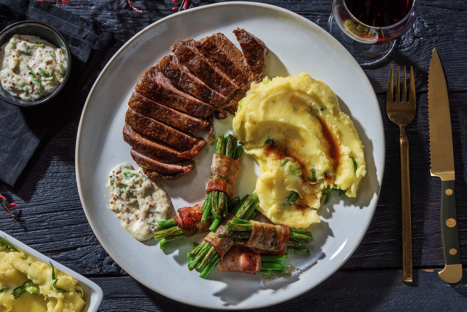 Steak with Bacon-Wrapped Green Beans