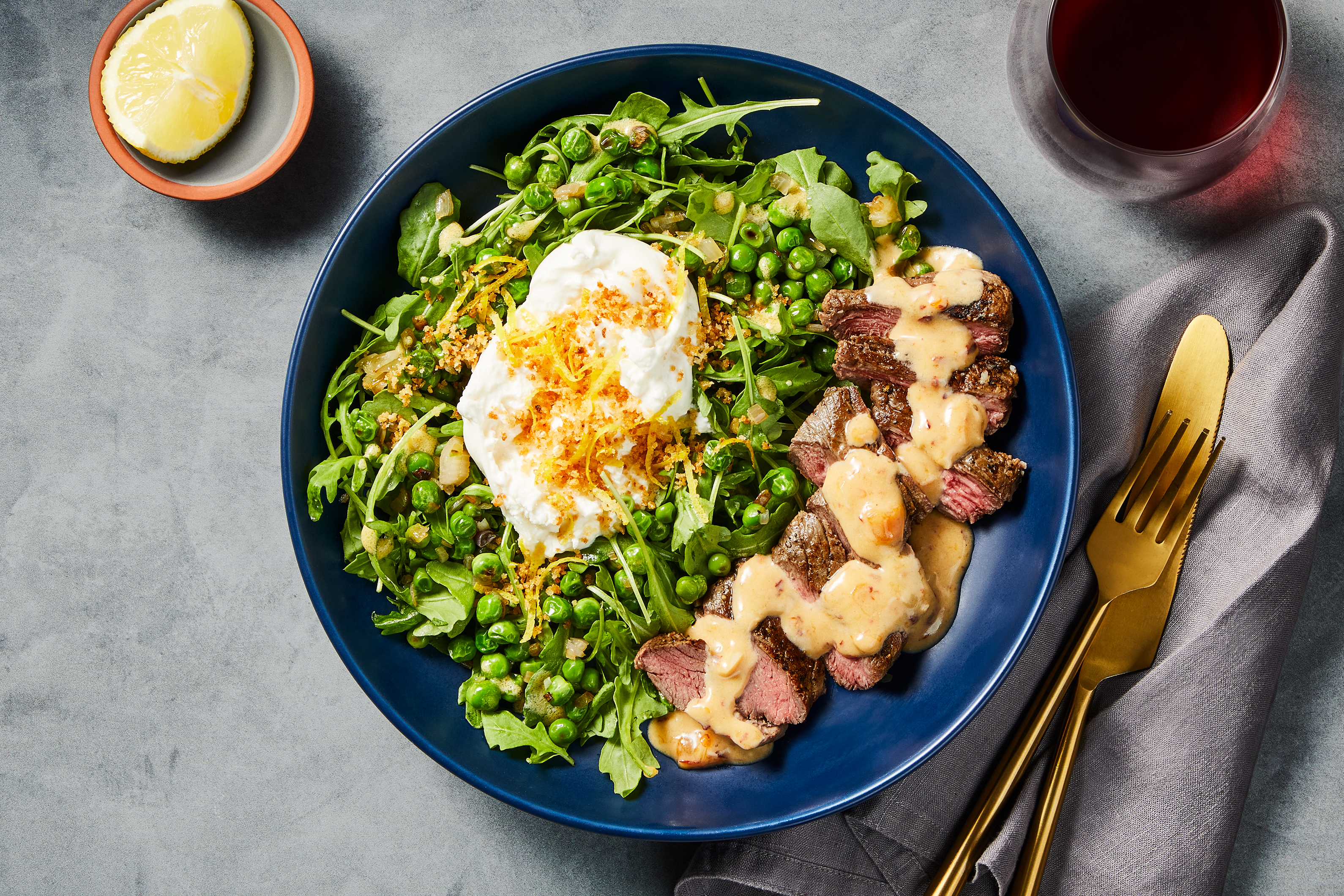 Steak with Burrata & Arugula Salad