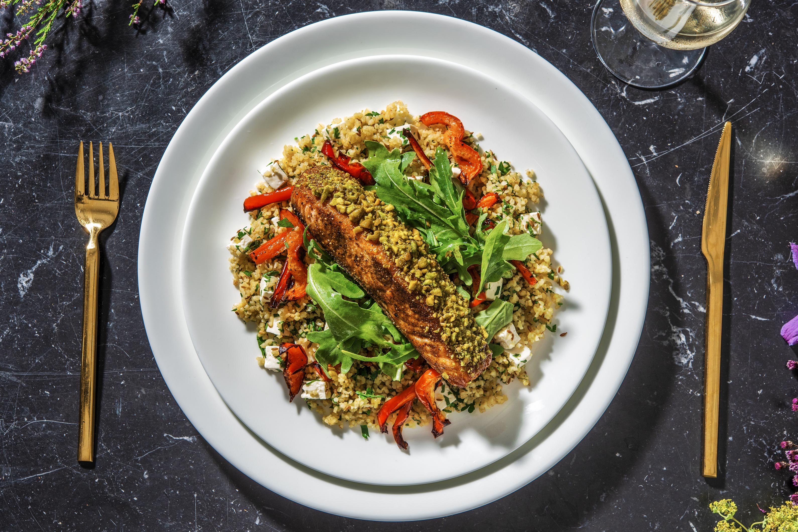 Sticky Pistachio Crusted Salmon