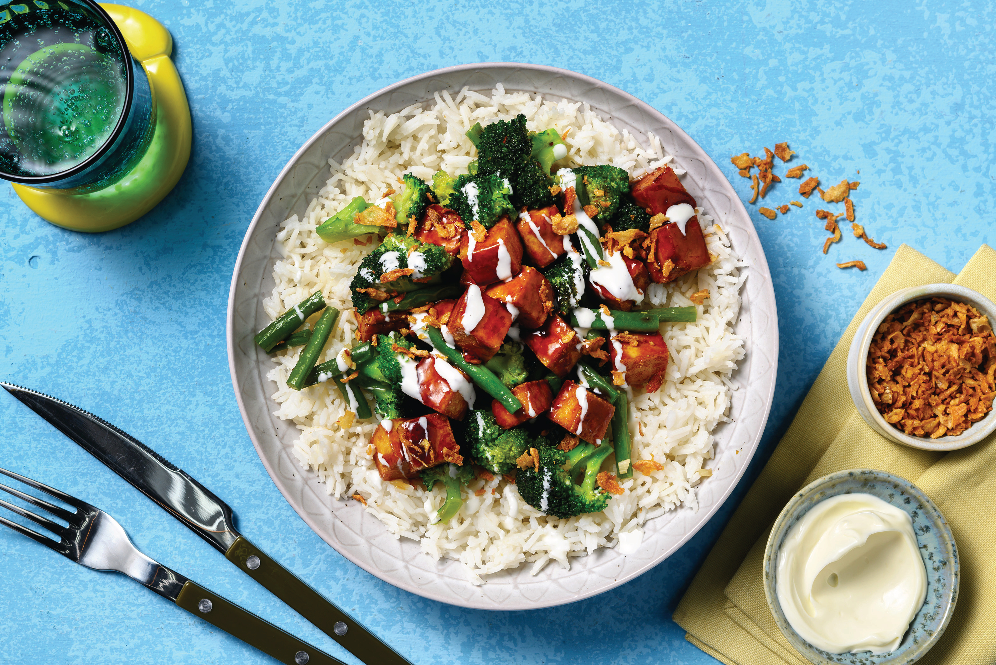 Sticky Tofu & Broccoli-Green Bean Stir-Fry