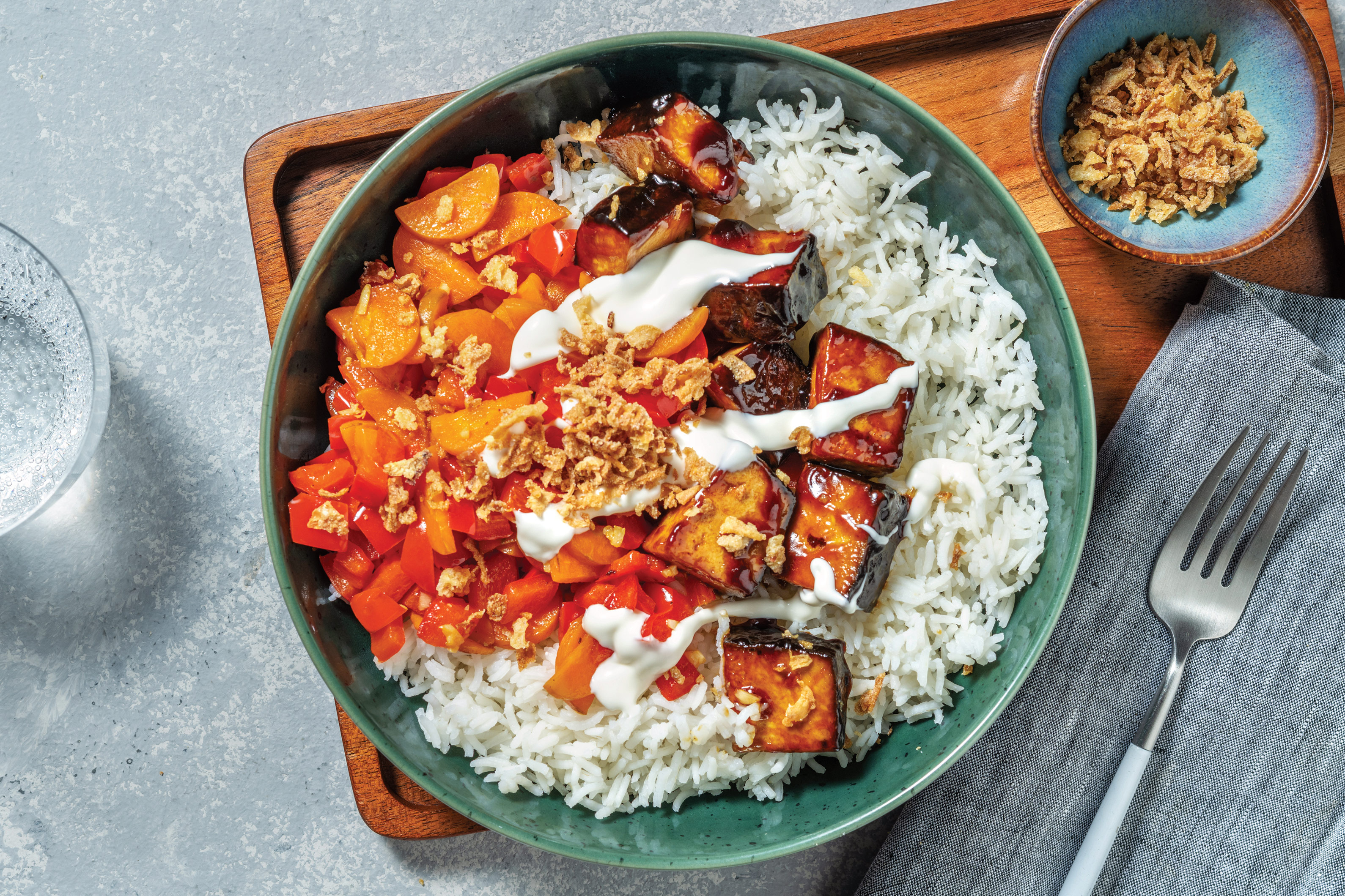 Sticky Tofu & Garlicky Veg Rice Bowl