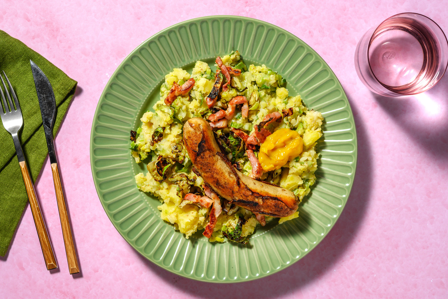 Stoemp de choux de Bruxelles & poireau avec lardons