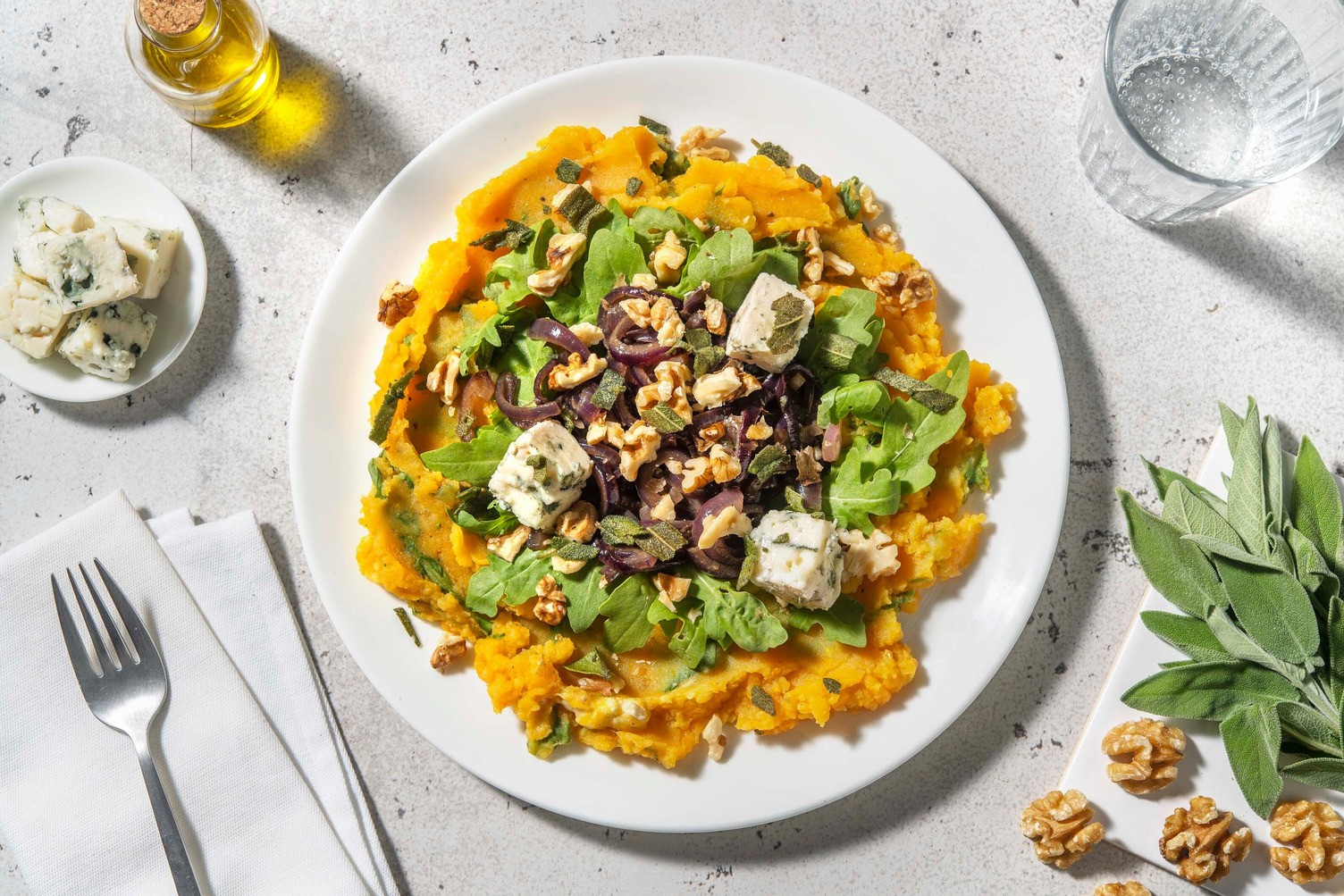 Stoemp de pommes de terre au potimarron et fromage bleu