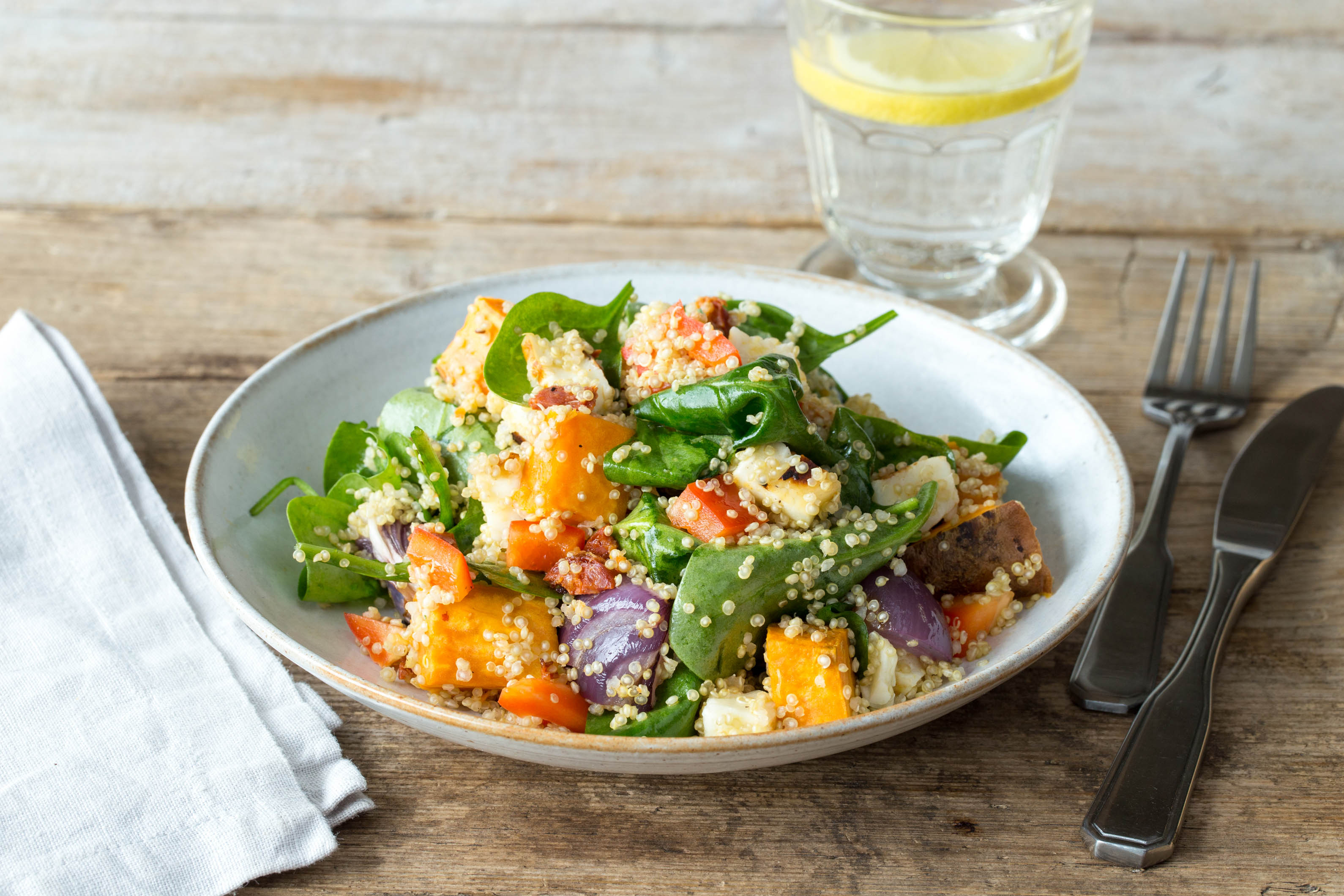 Summer Jumble with Halloumi and Sweet Potato