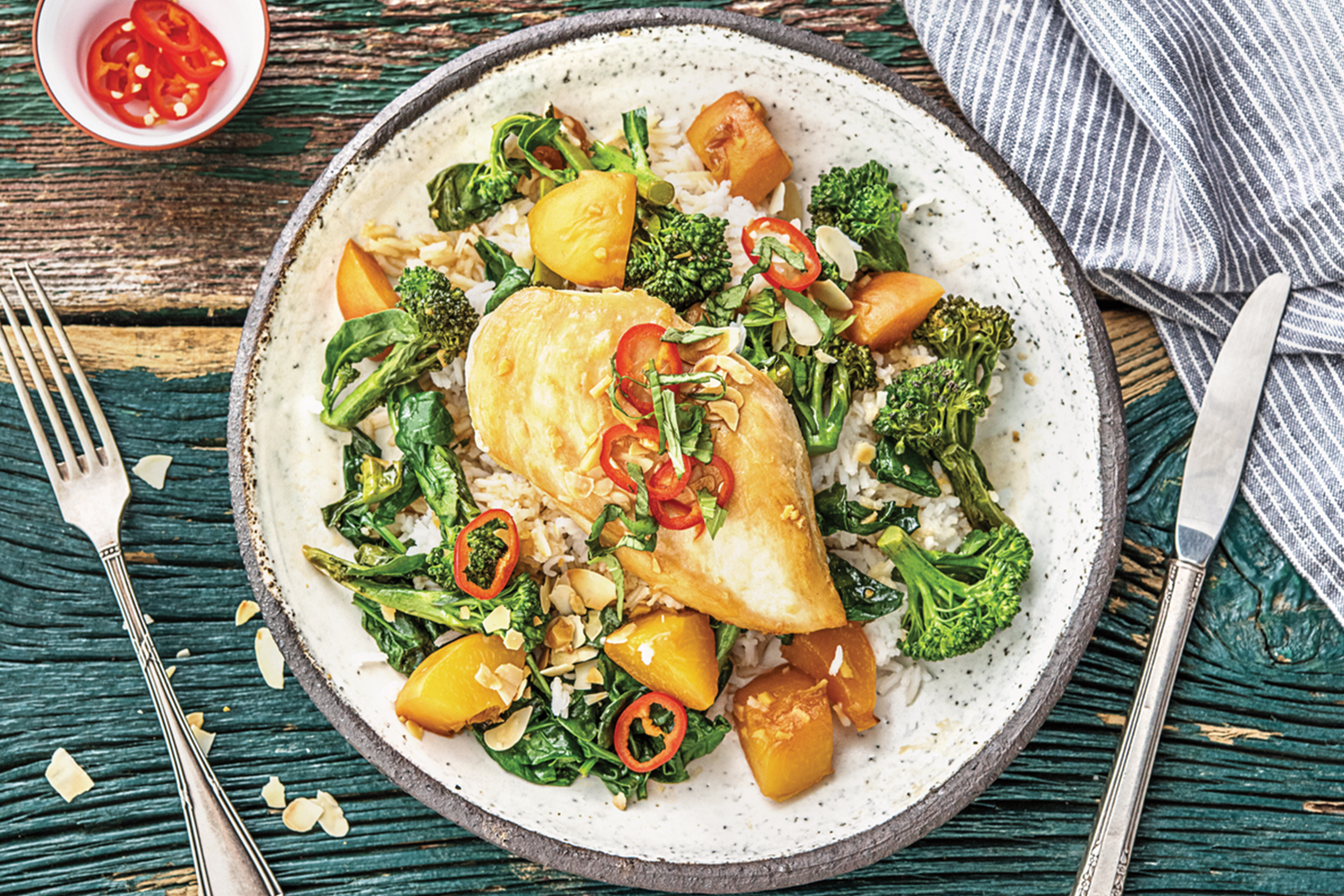 One-Pan Summer Peach Chicken & Greens