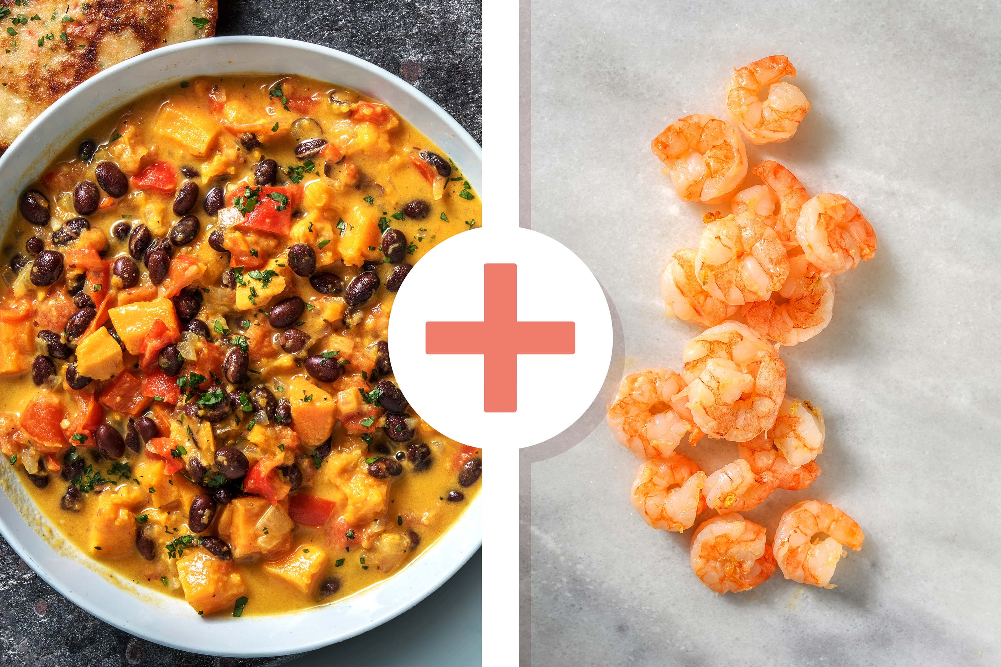 Süßkartoffel-Kokos-Eintopf mit extra Garnelen