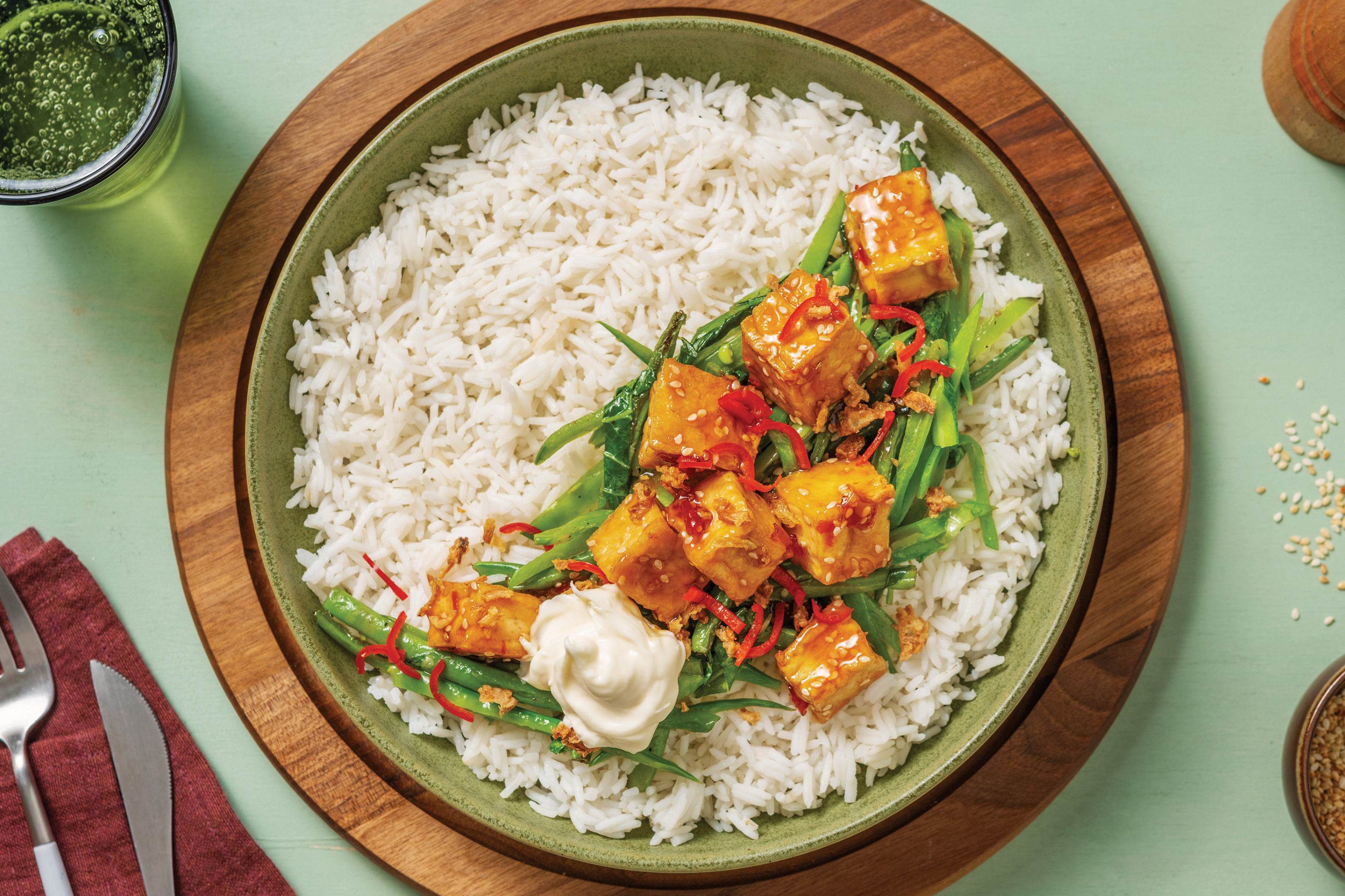 Chilli Jam Tofu & Garlicky Greens