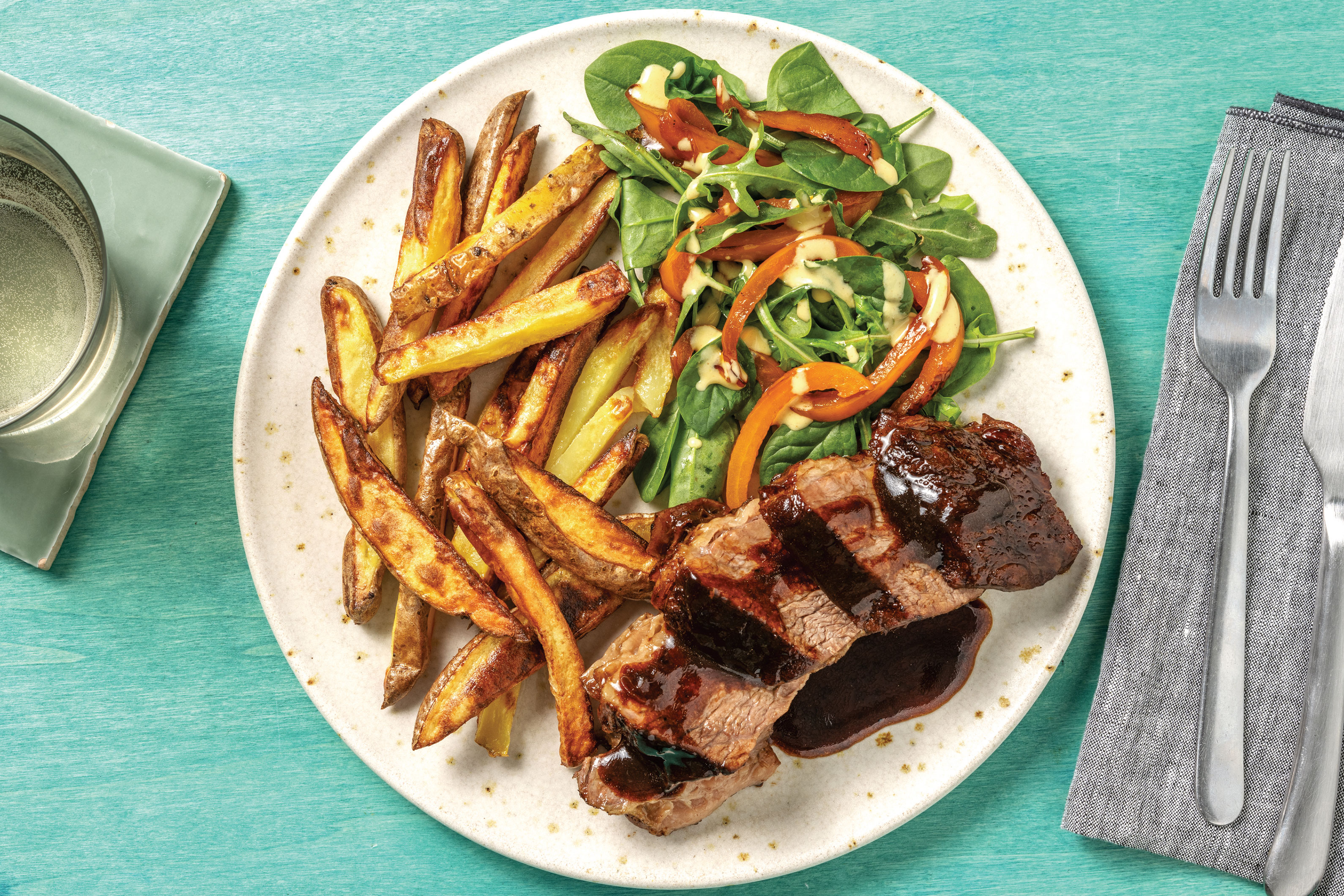 Sweet & Sticky Beef Brisket  with Fries & Tomato Salad