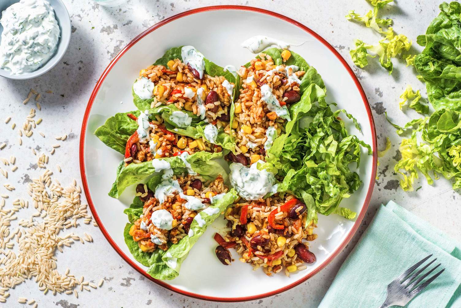 Taco de little gem au poulet haché