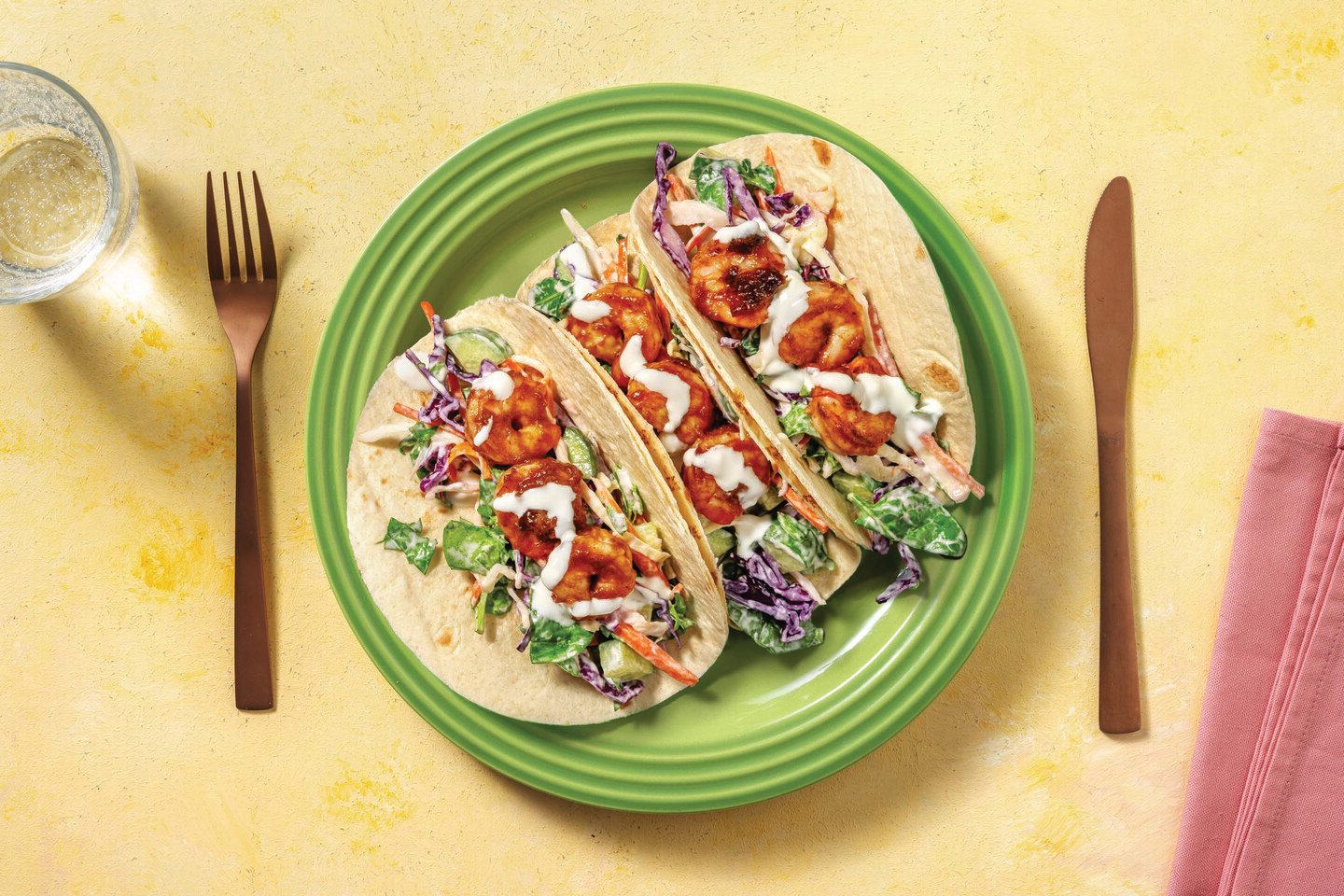 Tamarind-Glazed Prawn Tacos with Aioli Slaw & Yoghurt