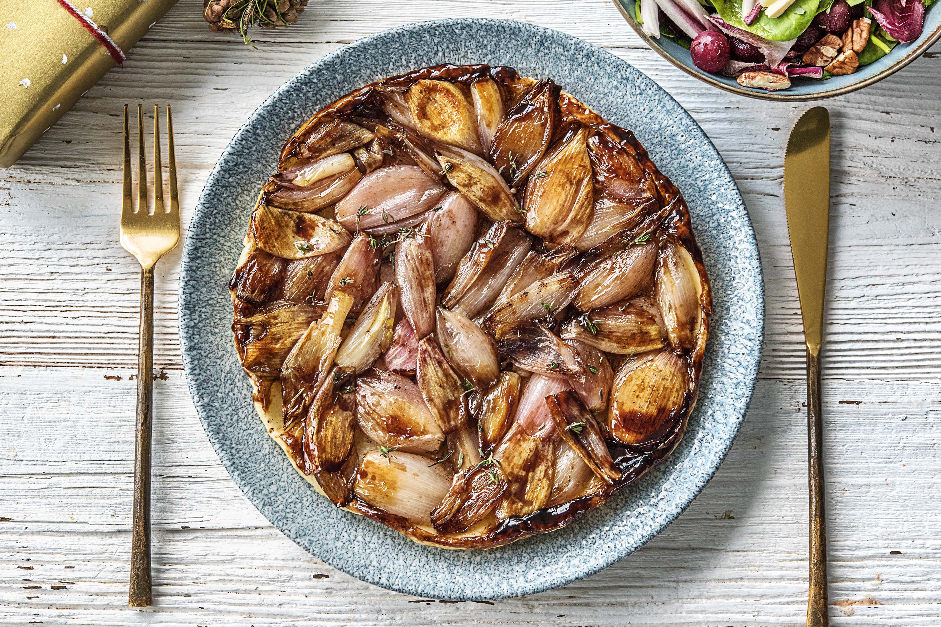 Tarte tatin van gekarameliseerde sjalot