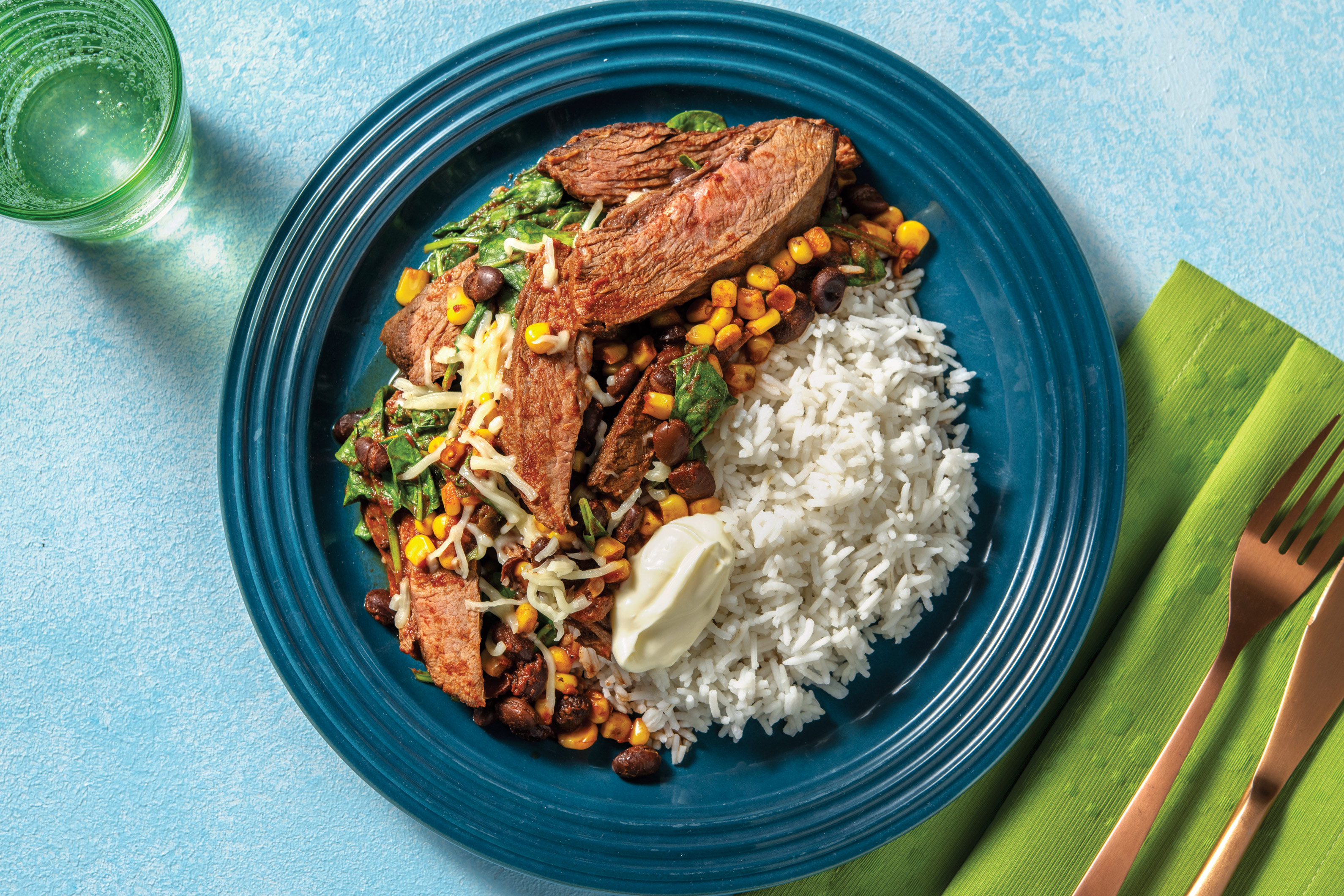 Tex-Mex Beef Brisket & Red Kidney Beans with Buttery Rice, Cheddar & Sour Cream