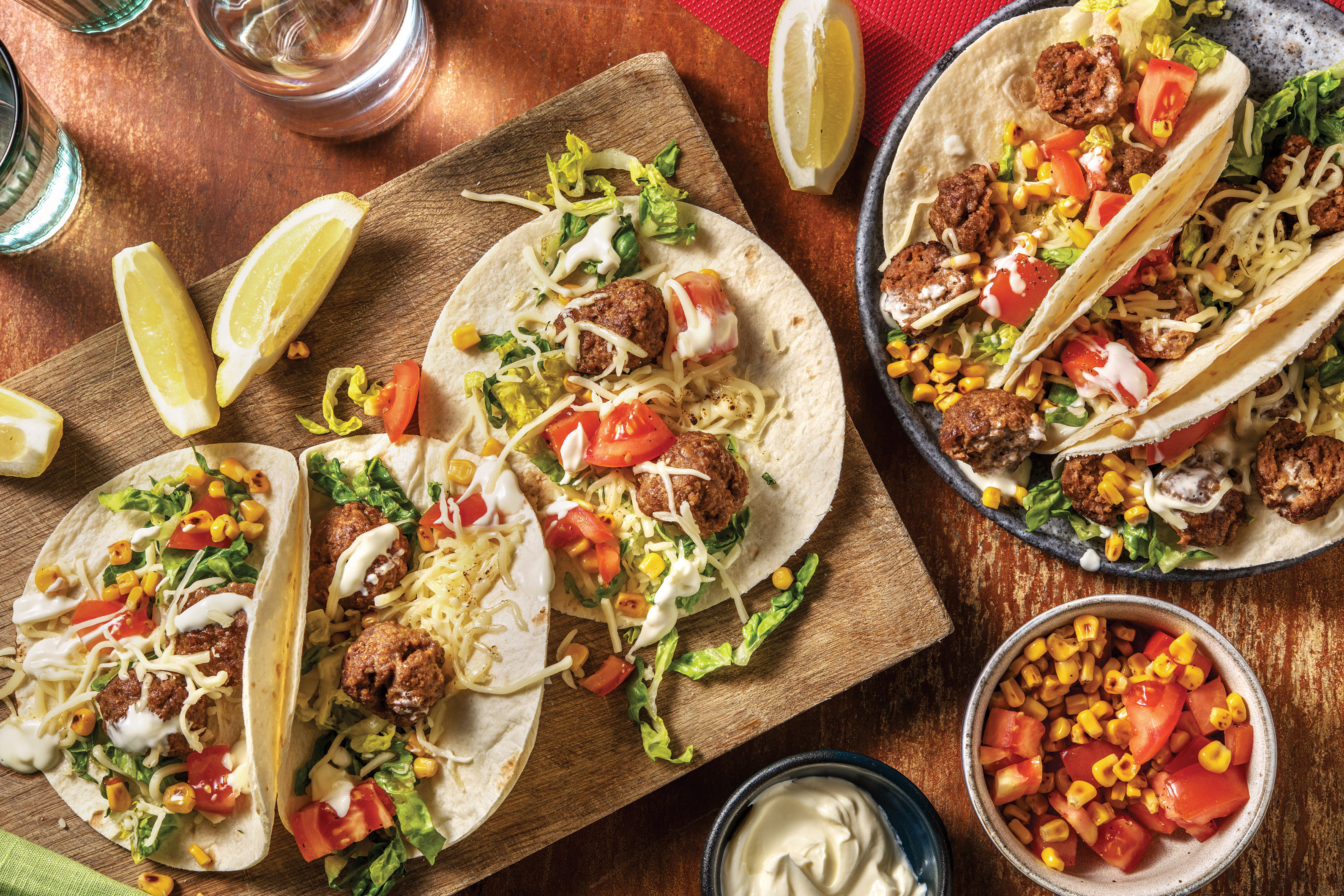 Tex-Mex Beef Meatball & Charred Corn Tacos
