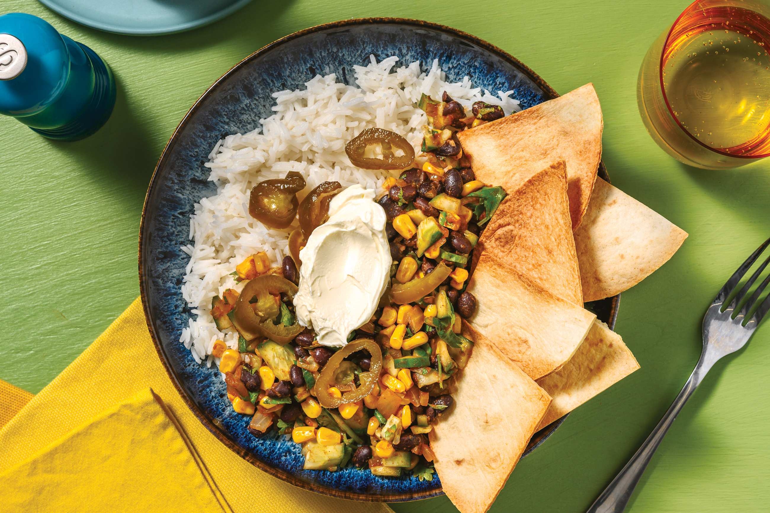 Tex-Mex Black Bean Taco Bowl & Garlic Rice