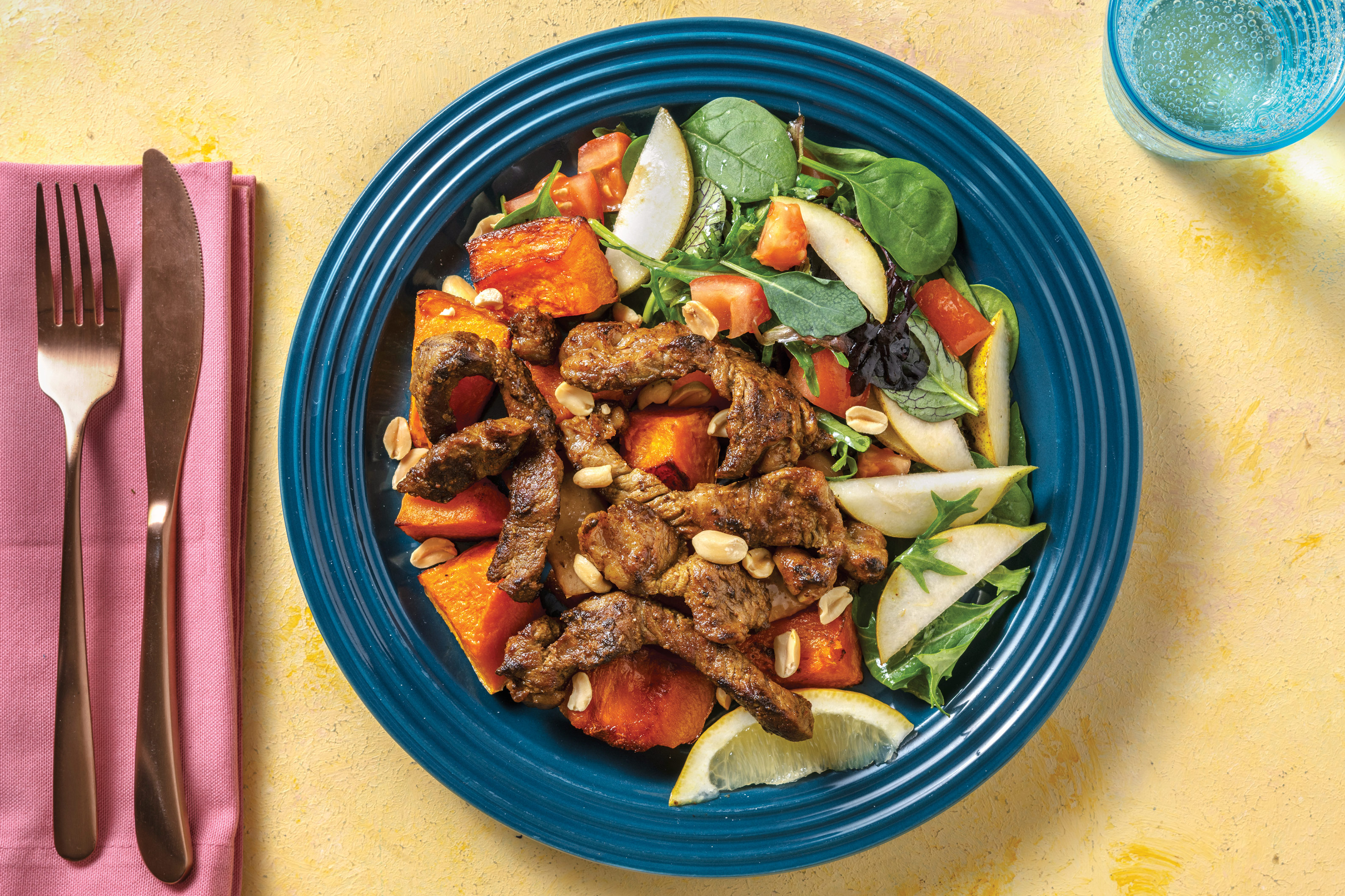 Beef Strip & Pumpkin Salad with Sweet Chilli Lemon Dressing