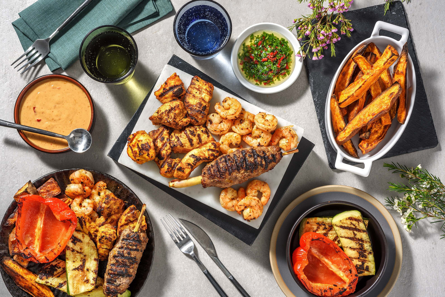 Thai-Grillplatte mit Garnelen & Kokospoulet