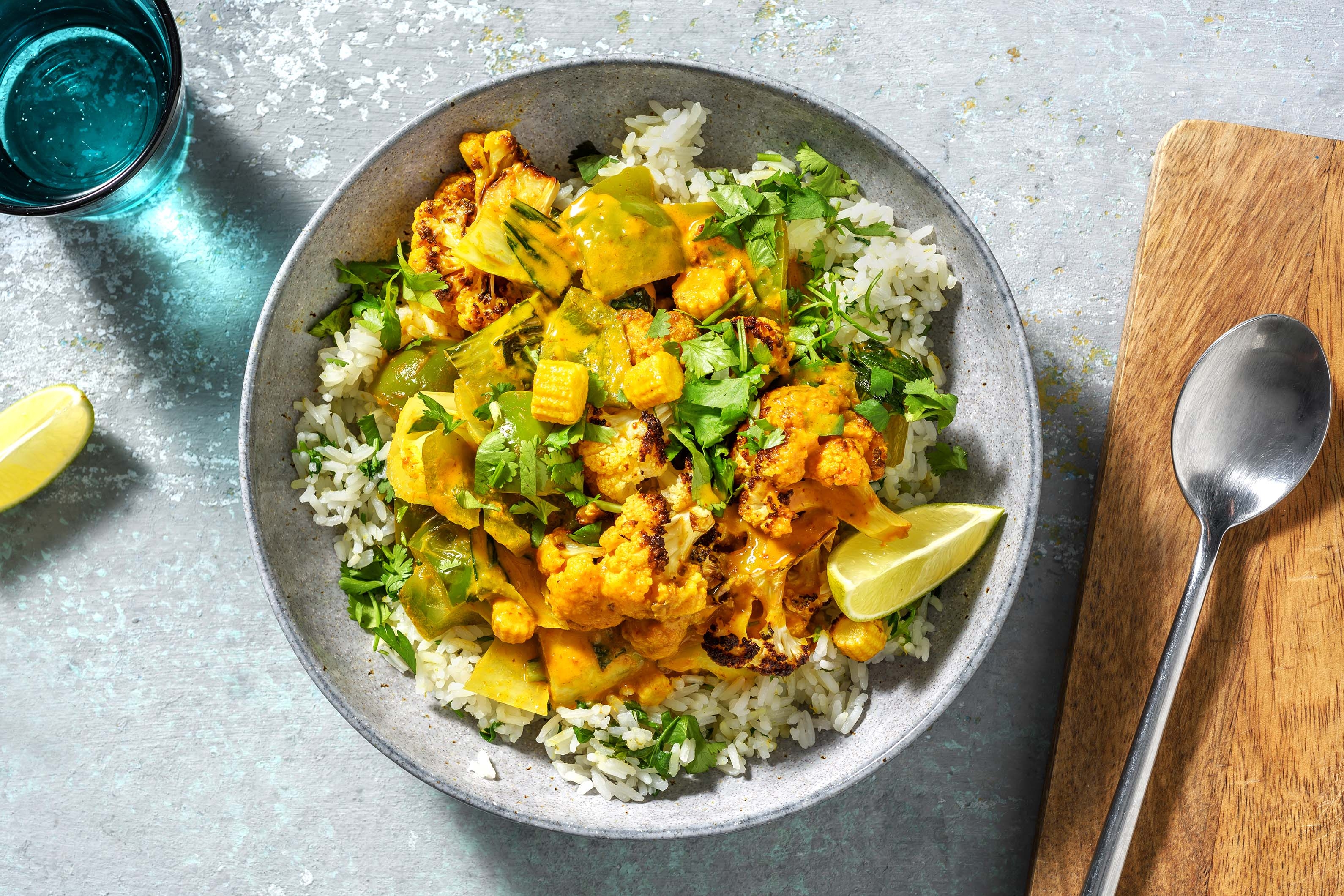 Yellow Thai Style Veggie Curry with King Prawns