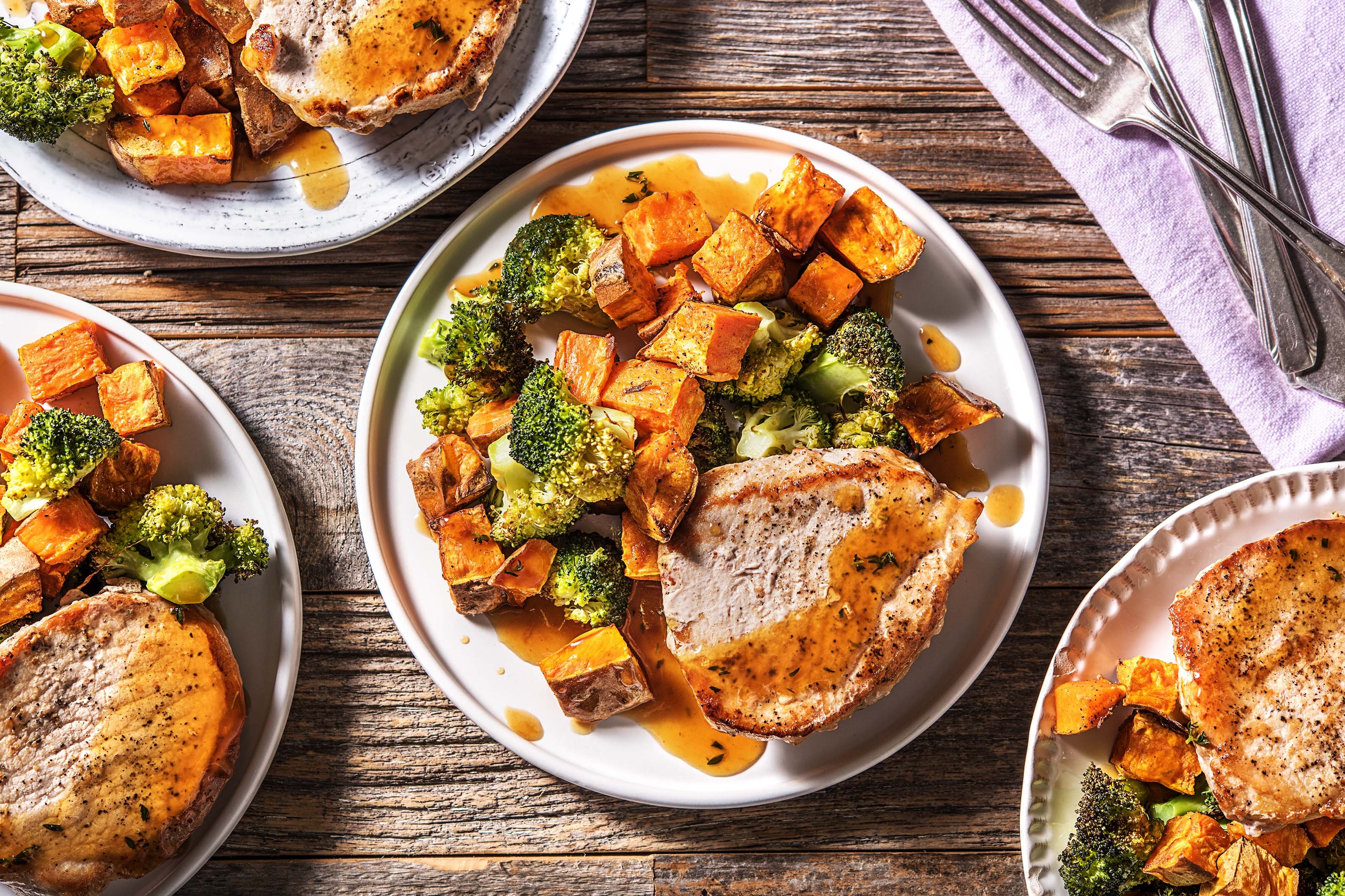 Porc et sauce demi-glace au thym