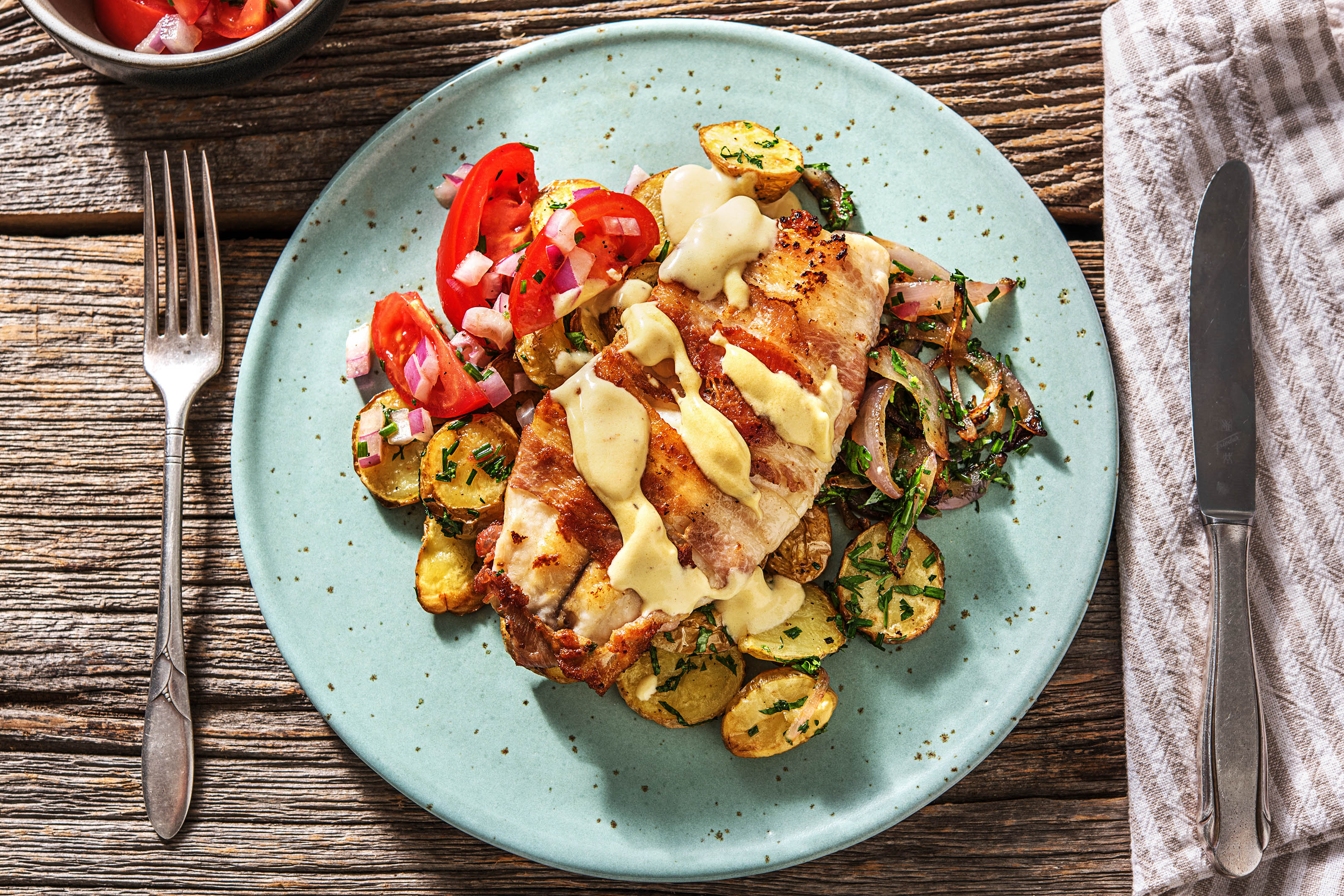 Tilapia-Fischfilet im Baconmantel