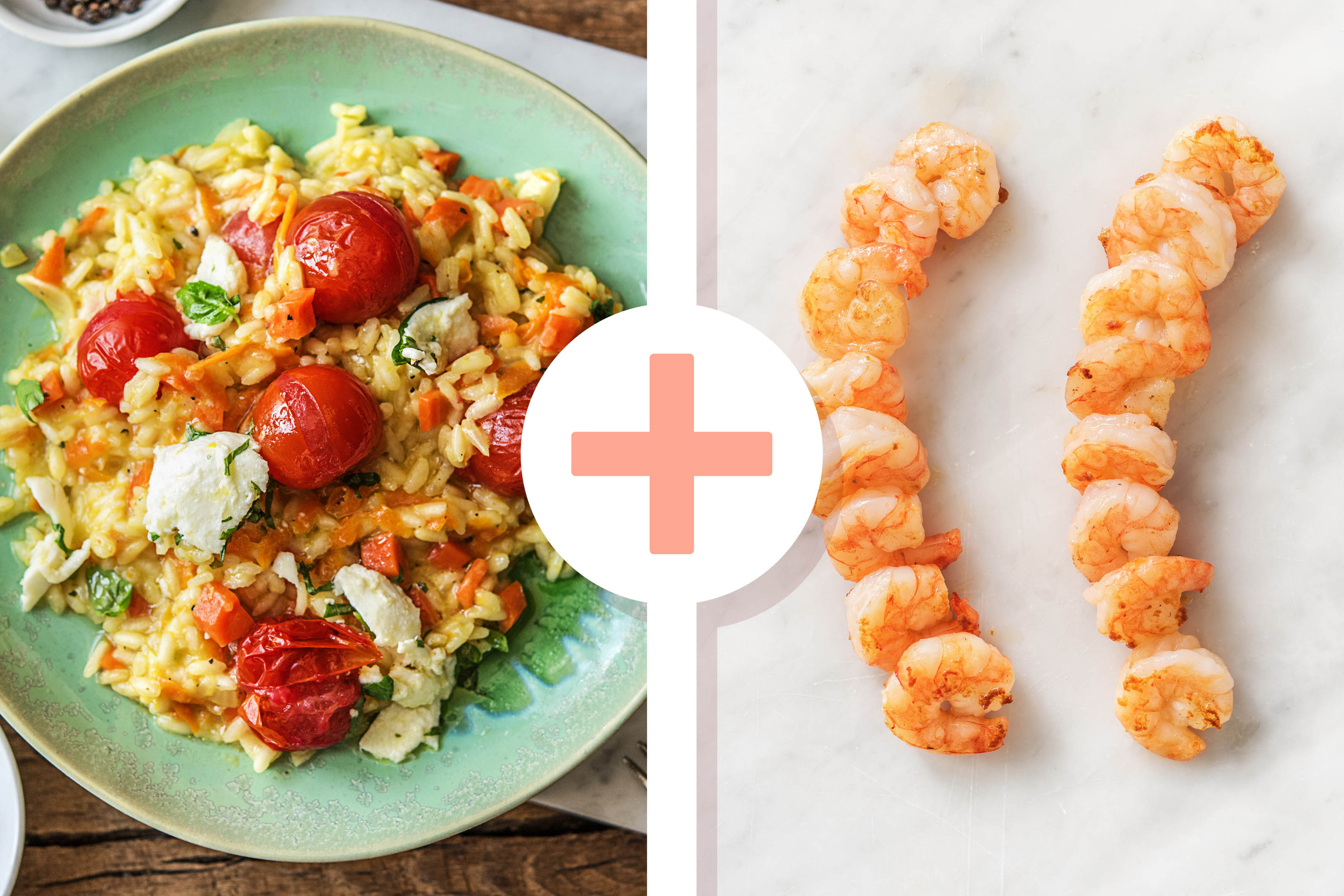 Tomatenrisotto mit gebratenen Garnelen