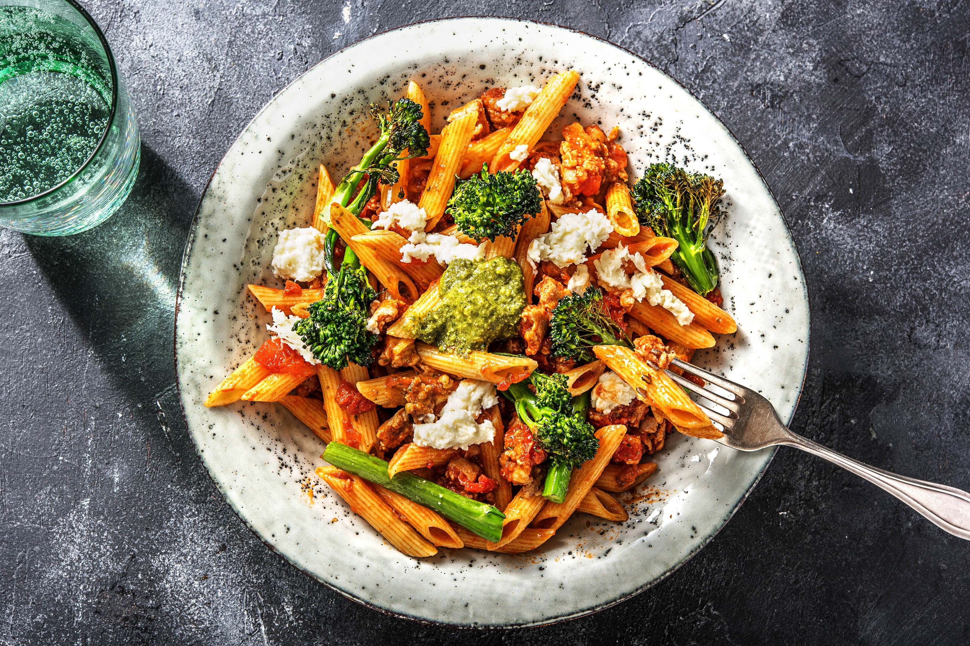 Sausage and Tomato Pesto Pasta