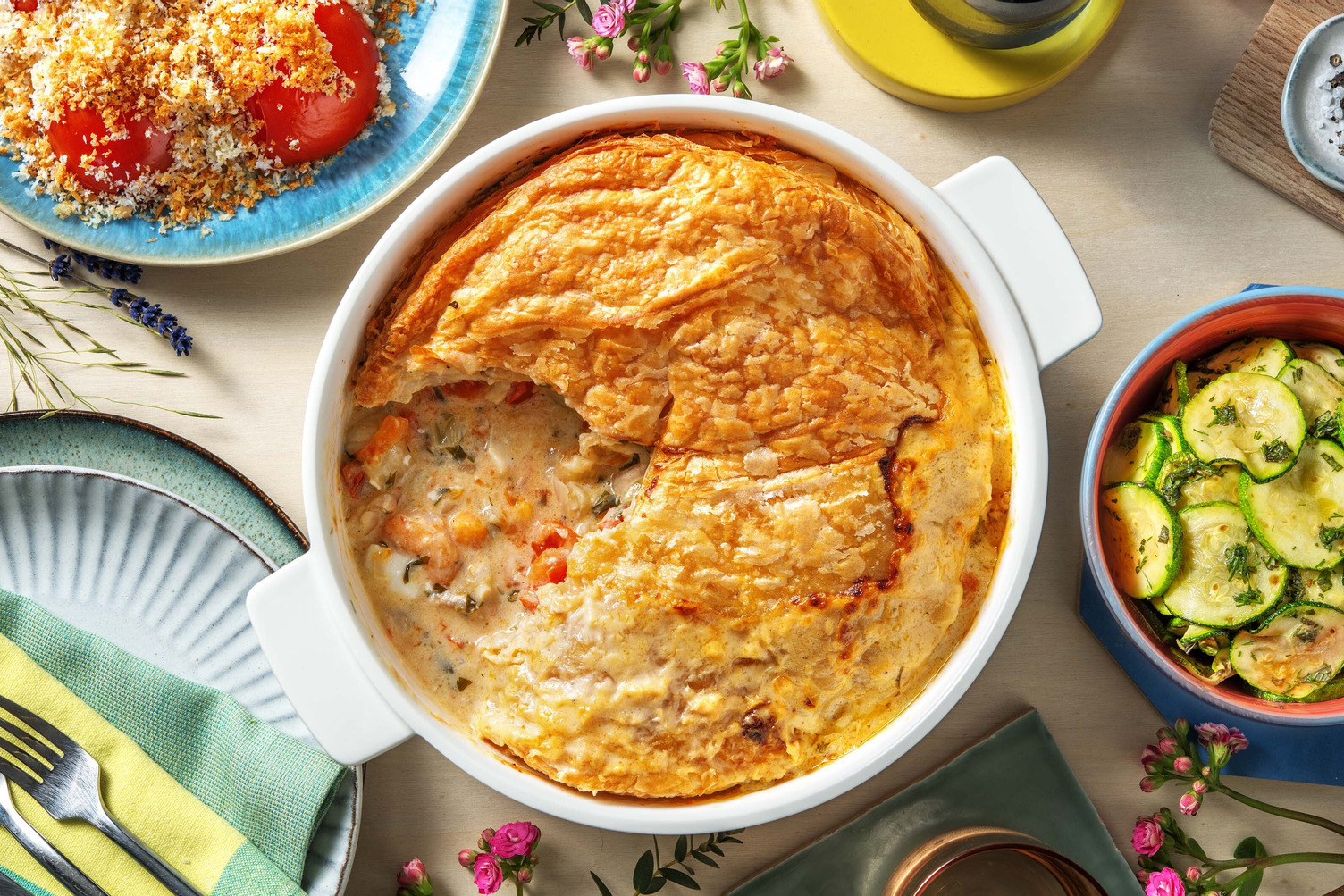 Tourte de poissons et crevettes à la crème