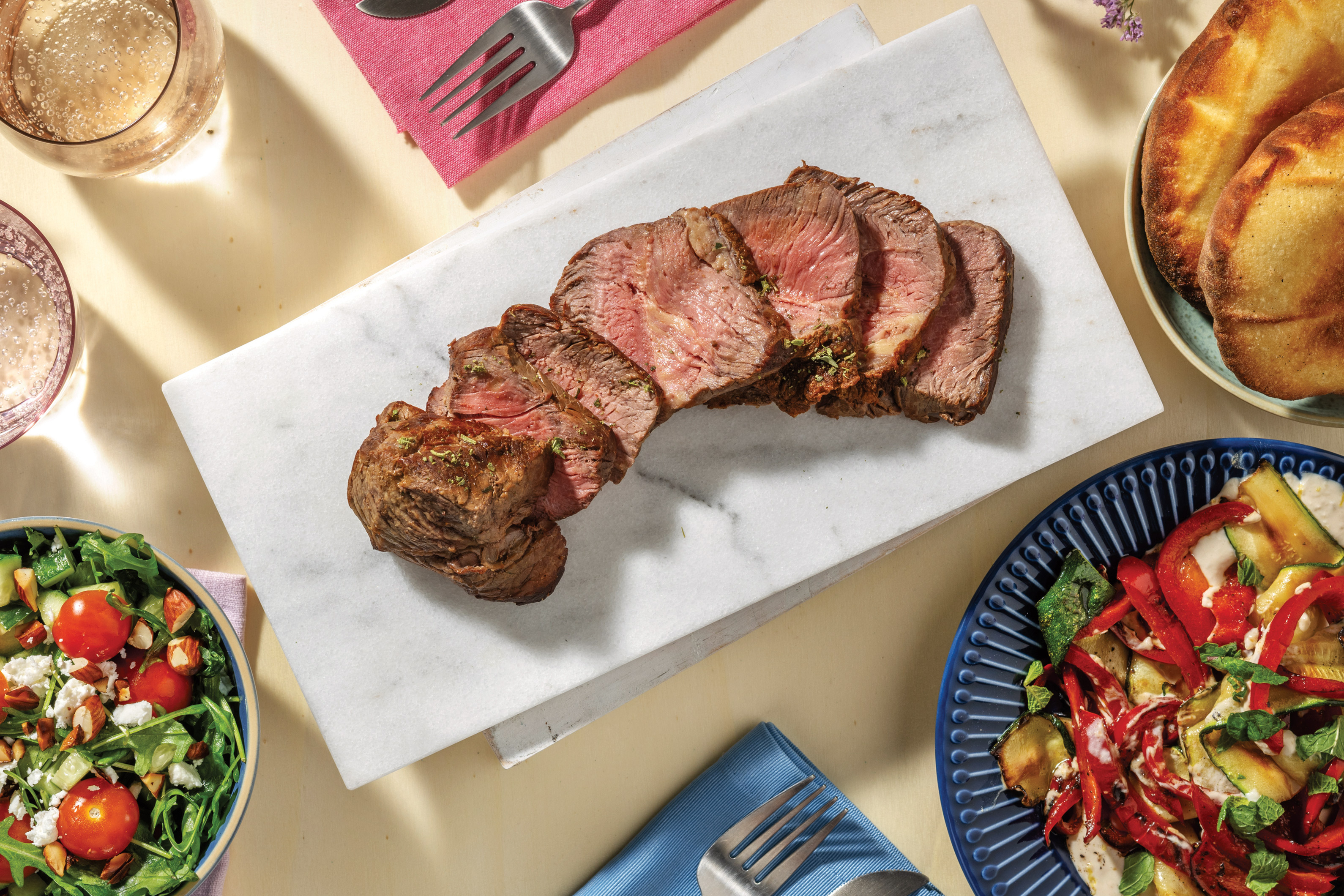 Tunisian Lamb Rump & Veggie-Hummus Plate