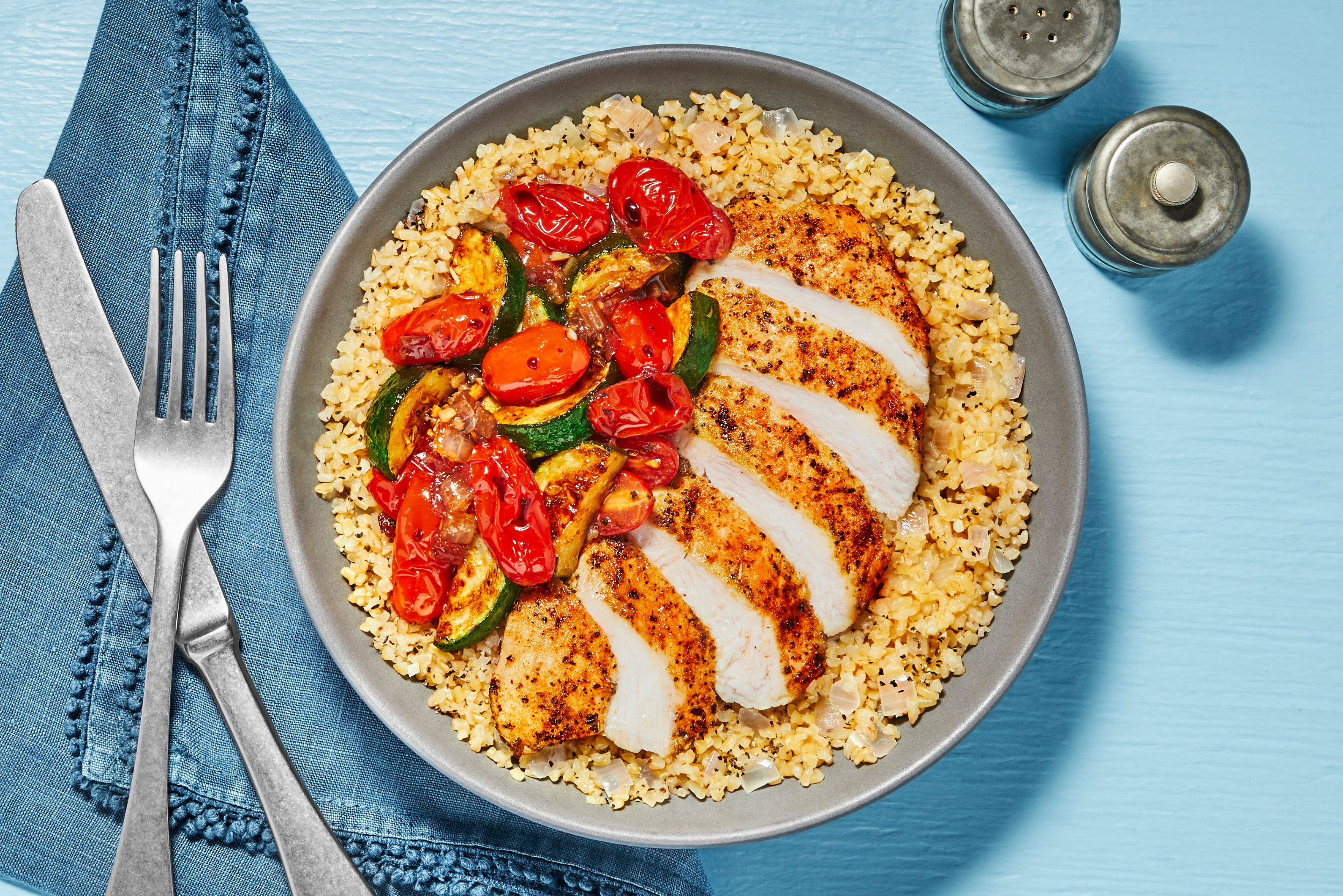 Tuscan Chicken over Bulgur Pilaf