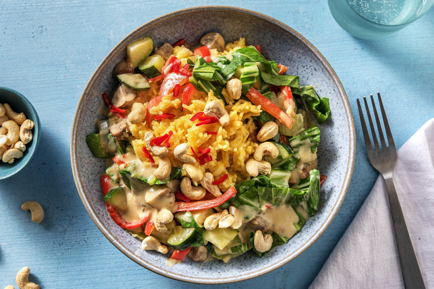 Vegane Gemüsebratpfanne mit Curryreis