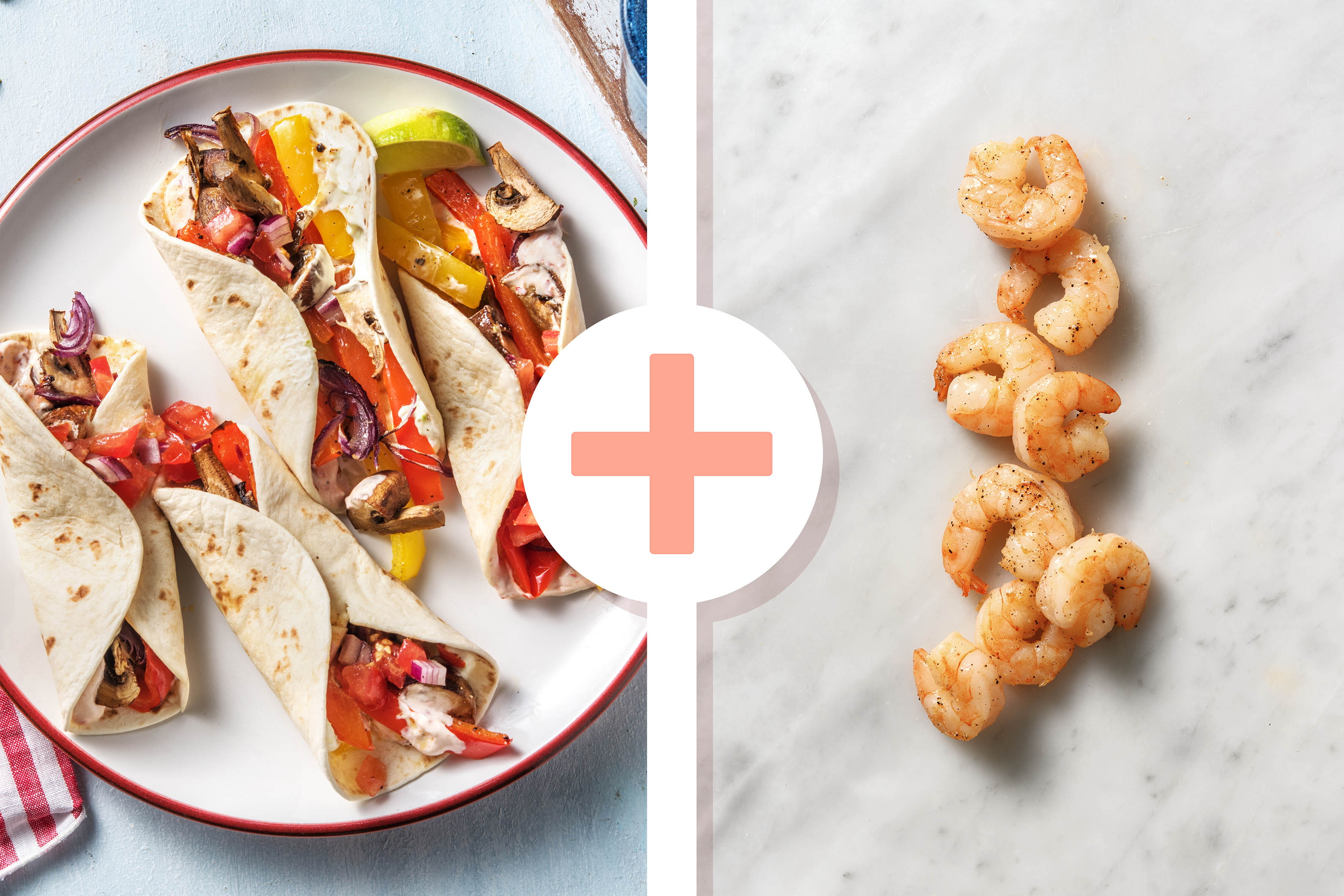 Gemüse-Fajitas mit extra Garnelen