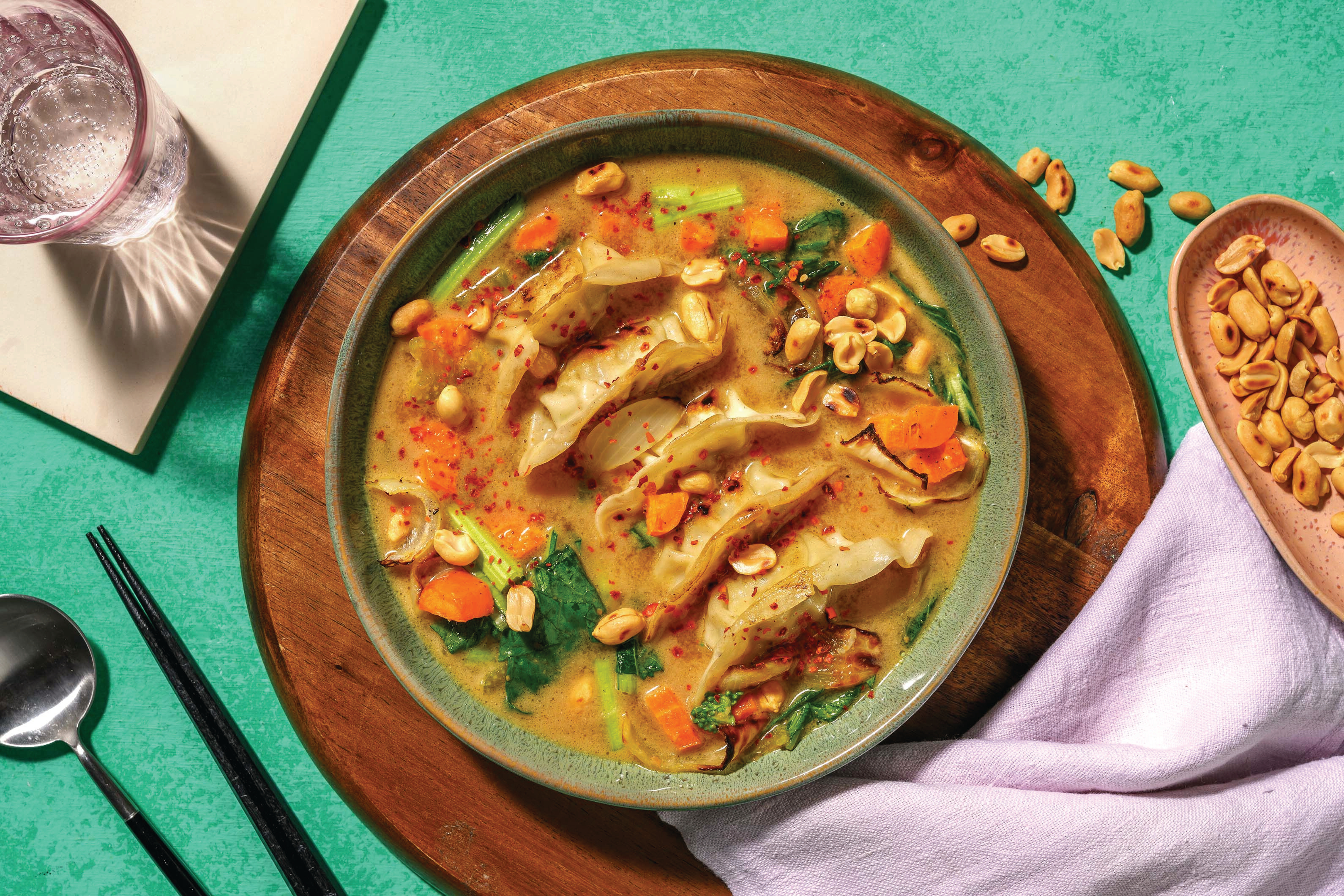 Veggie-Hemp Dumplings & Coconut Soup