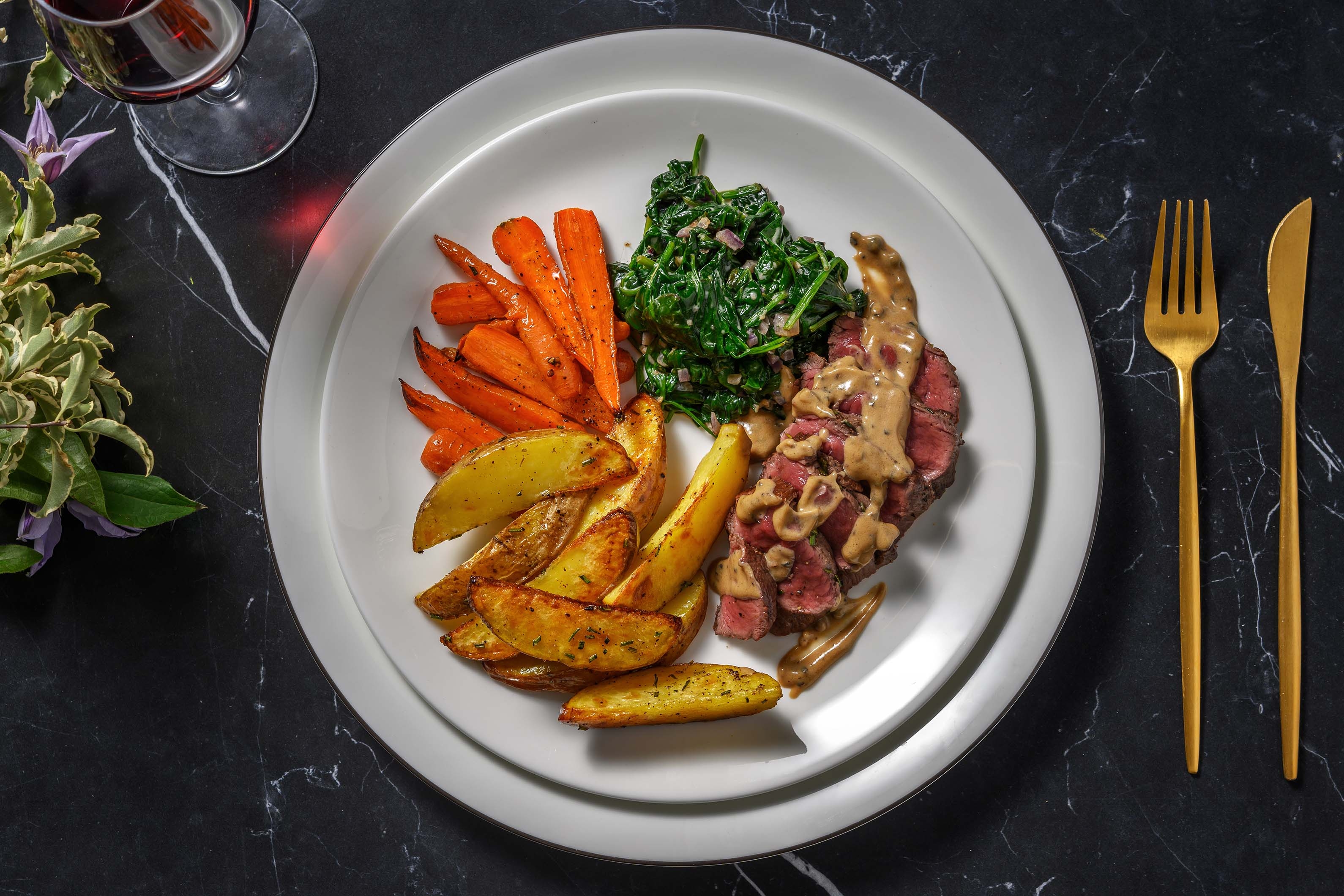 Venison Steaks and Creamy Peppercorn Sauce