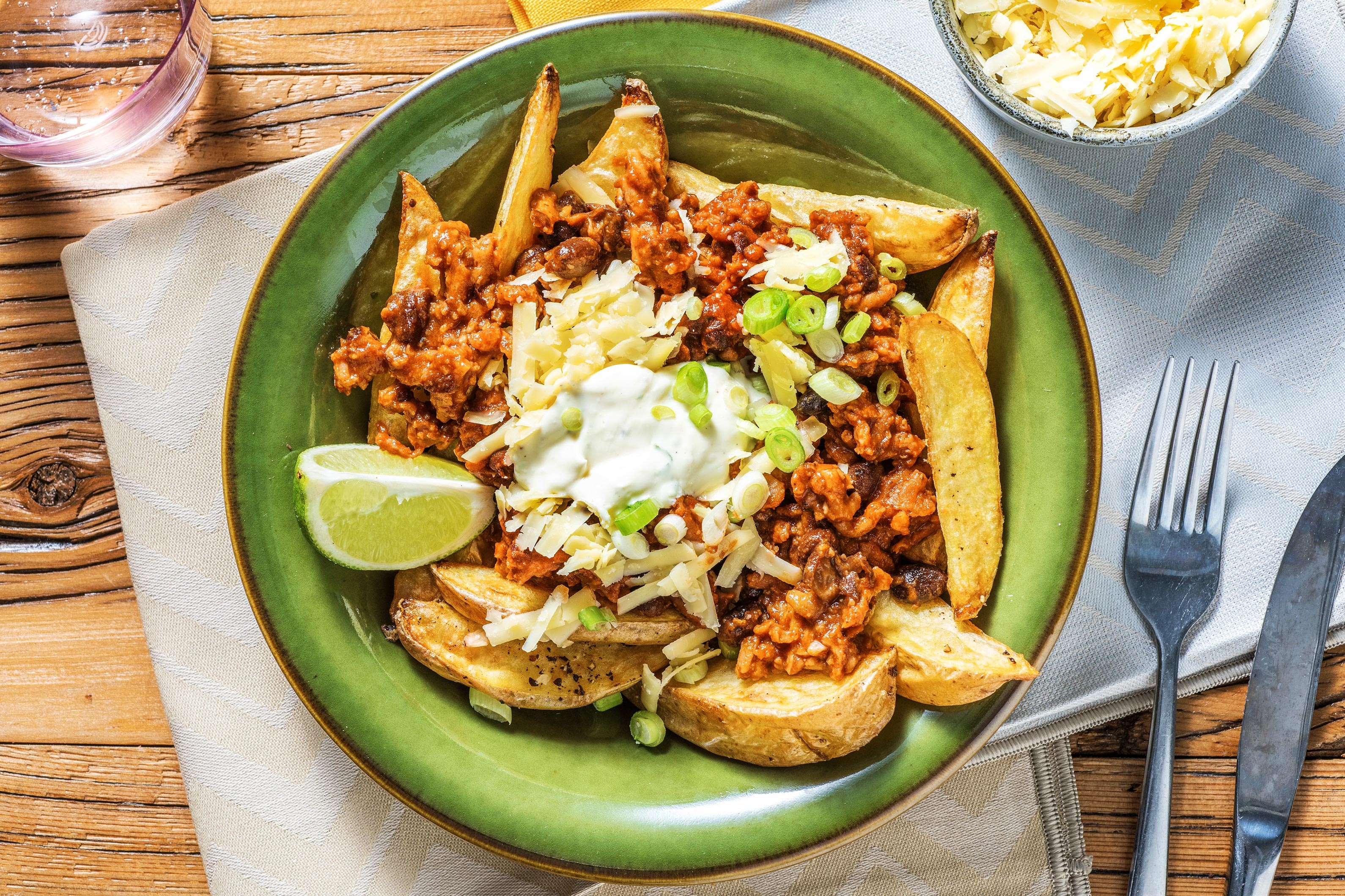Loaded Potato Wedges and Plant Based Mince