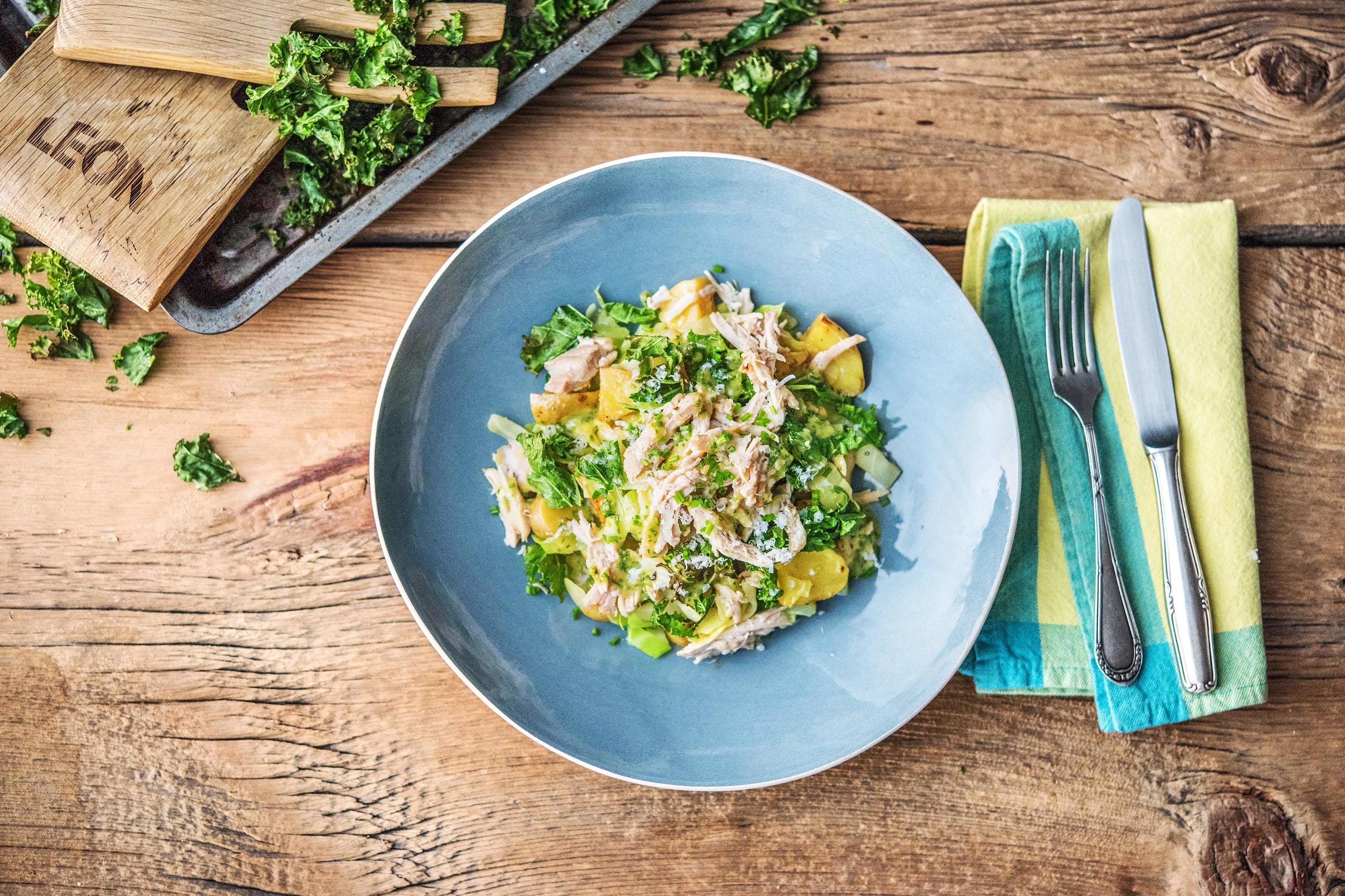 LEON Warm Chicken Kale Caesar Salad