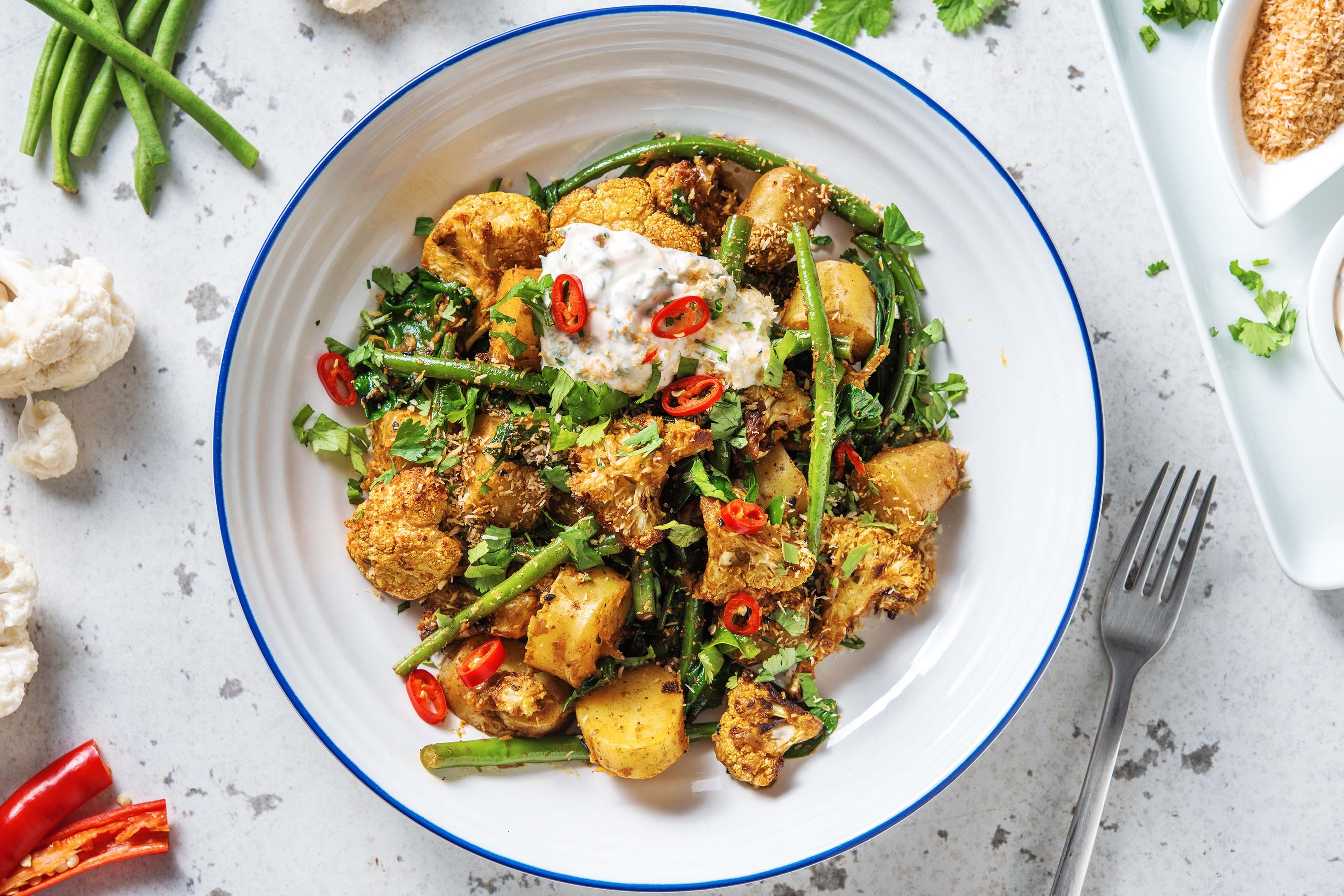 Warm Indian Potato and Roasted Cauliflower