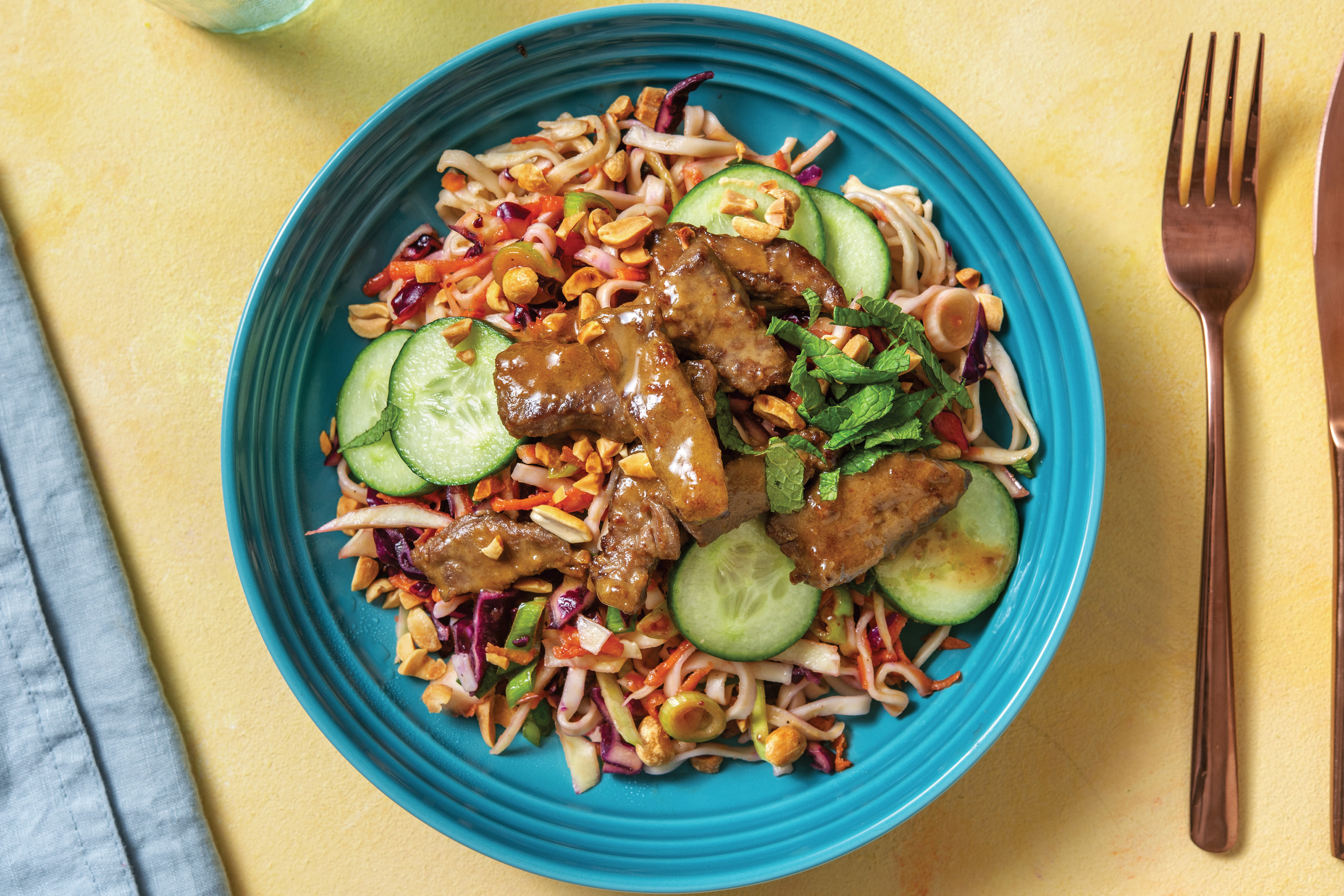 Warm Vietnamese Beef Noodle Salad with Peanuts