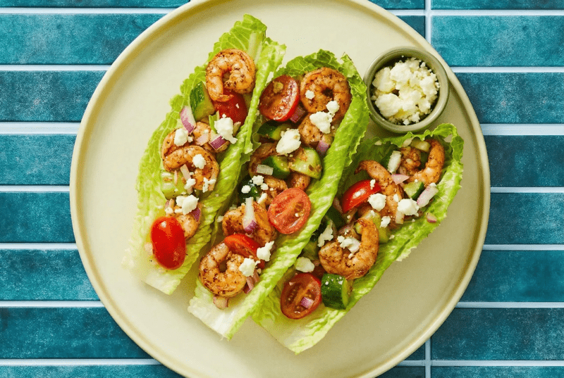 Shrimp & Greek Salad Lettuce Wraps