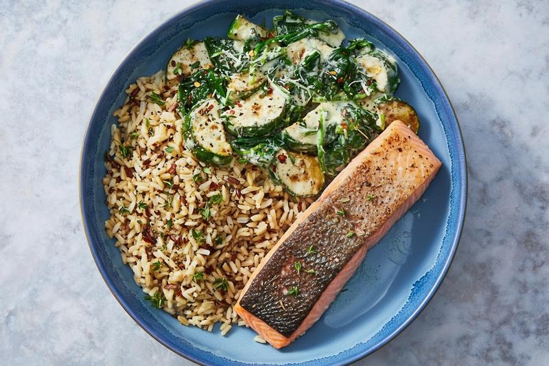 Salmon with Creamy Spinach Parm Sauce