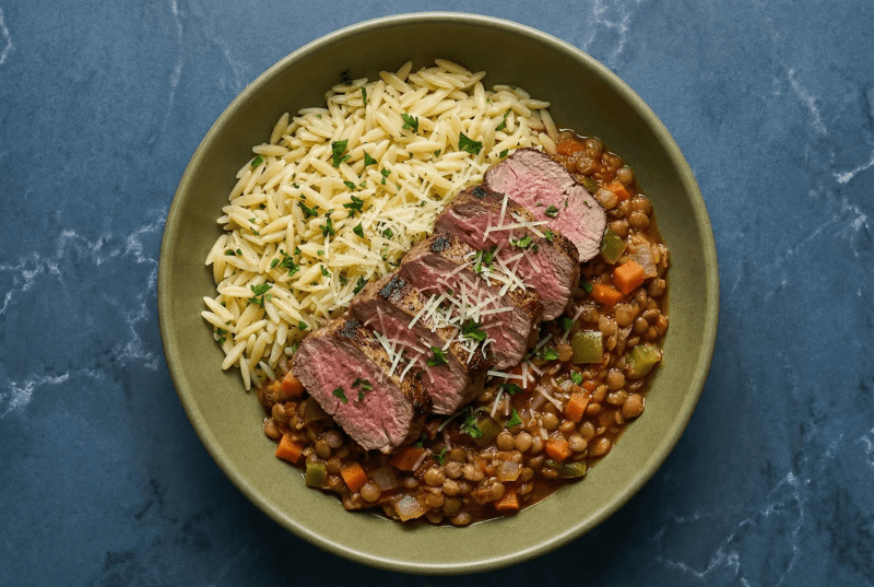 Mushroom & Lentil Ragù with Lamb Chops