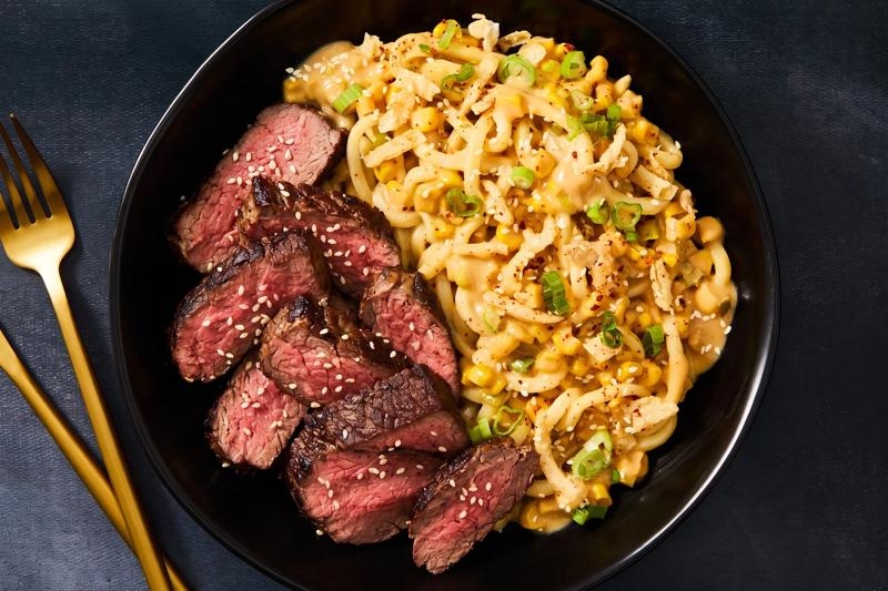 One-Pan Sirloin Steak & Cheesy Chili Udon