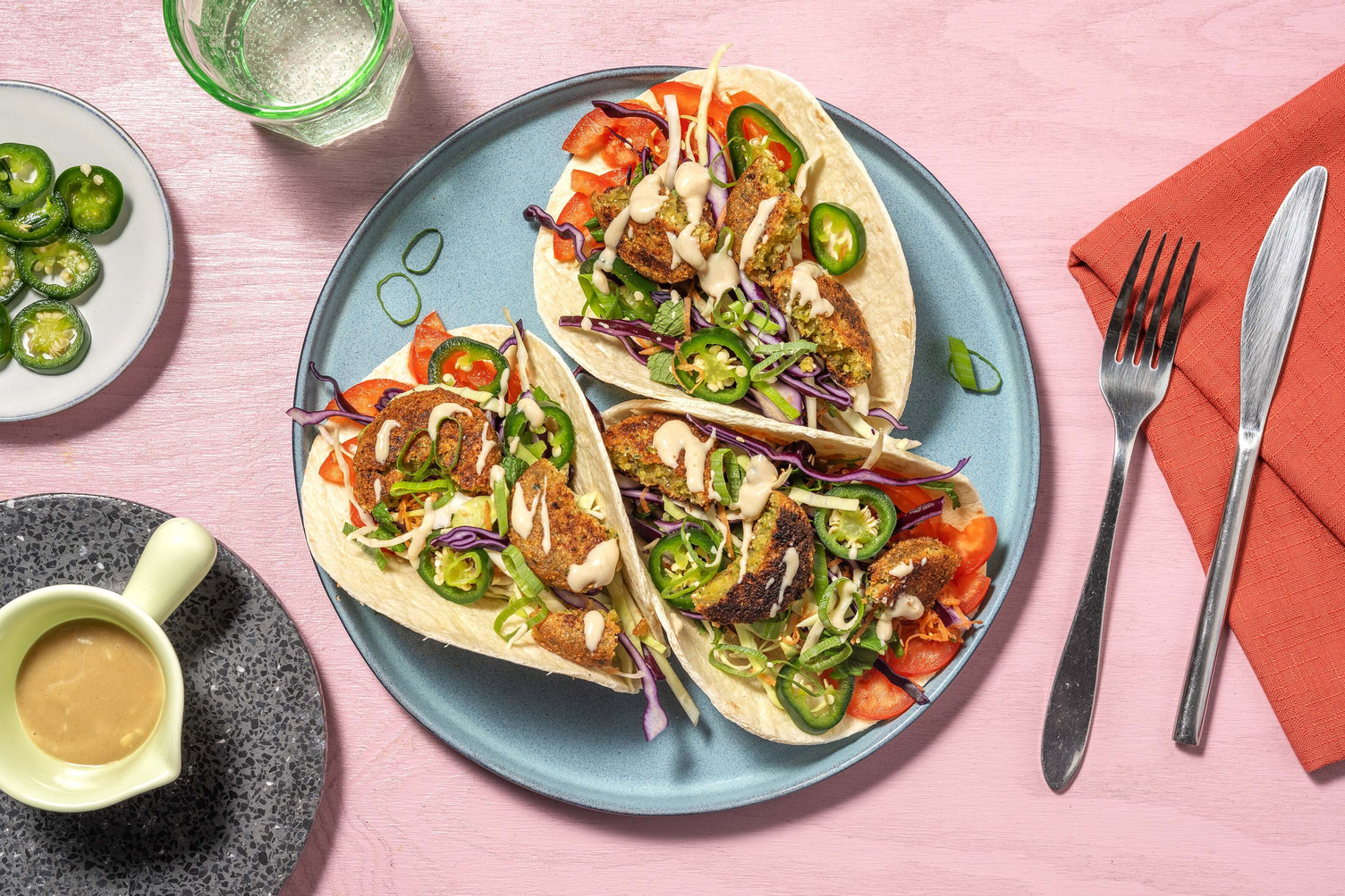 Falafel Wraps and Herby Slaw