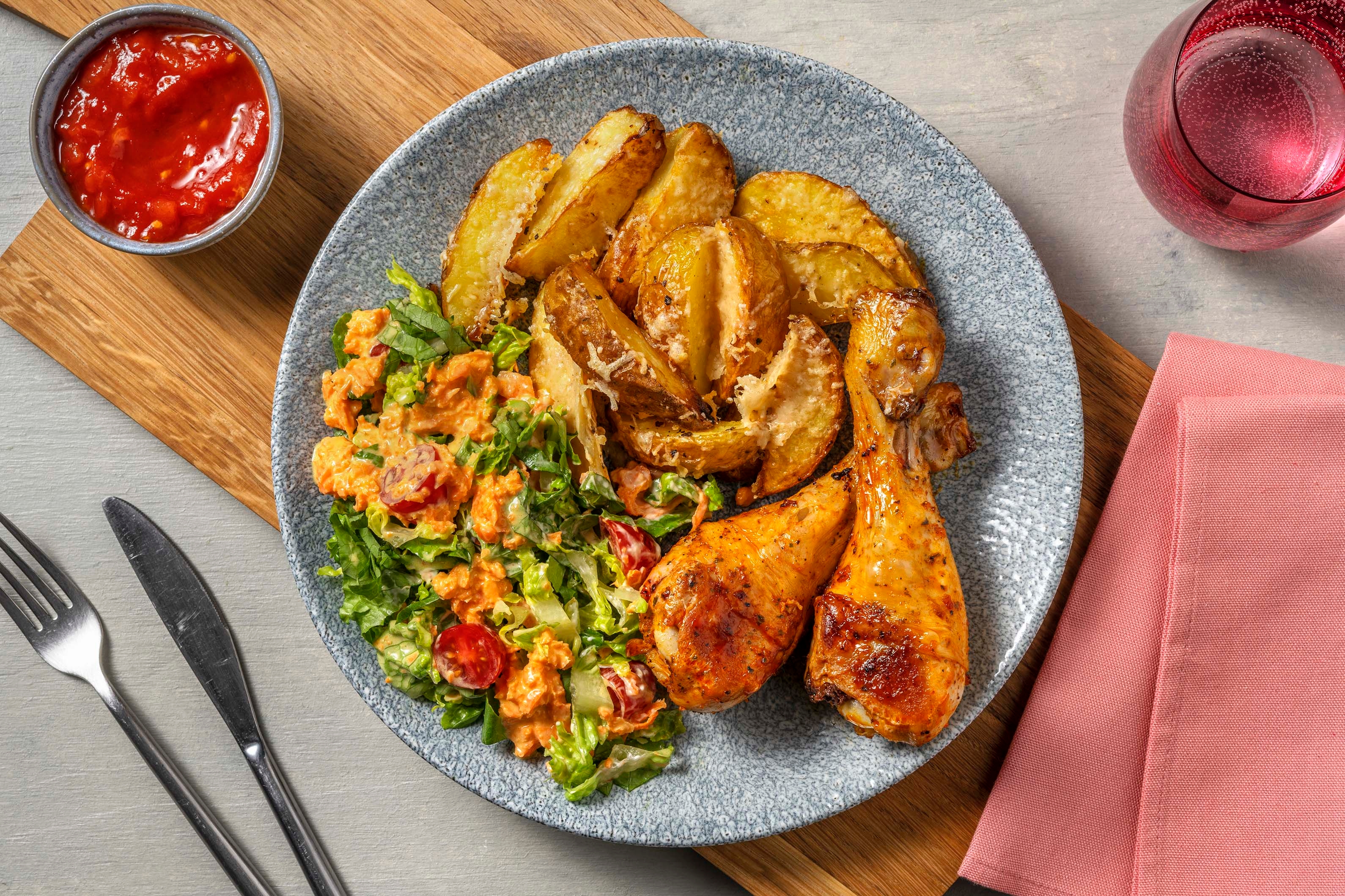 Würzige Hähnchen-Drumsticks mit Karotten-Slaw
