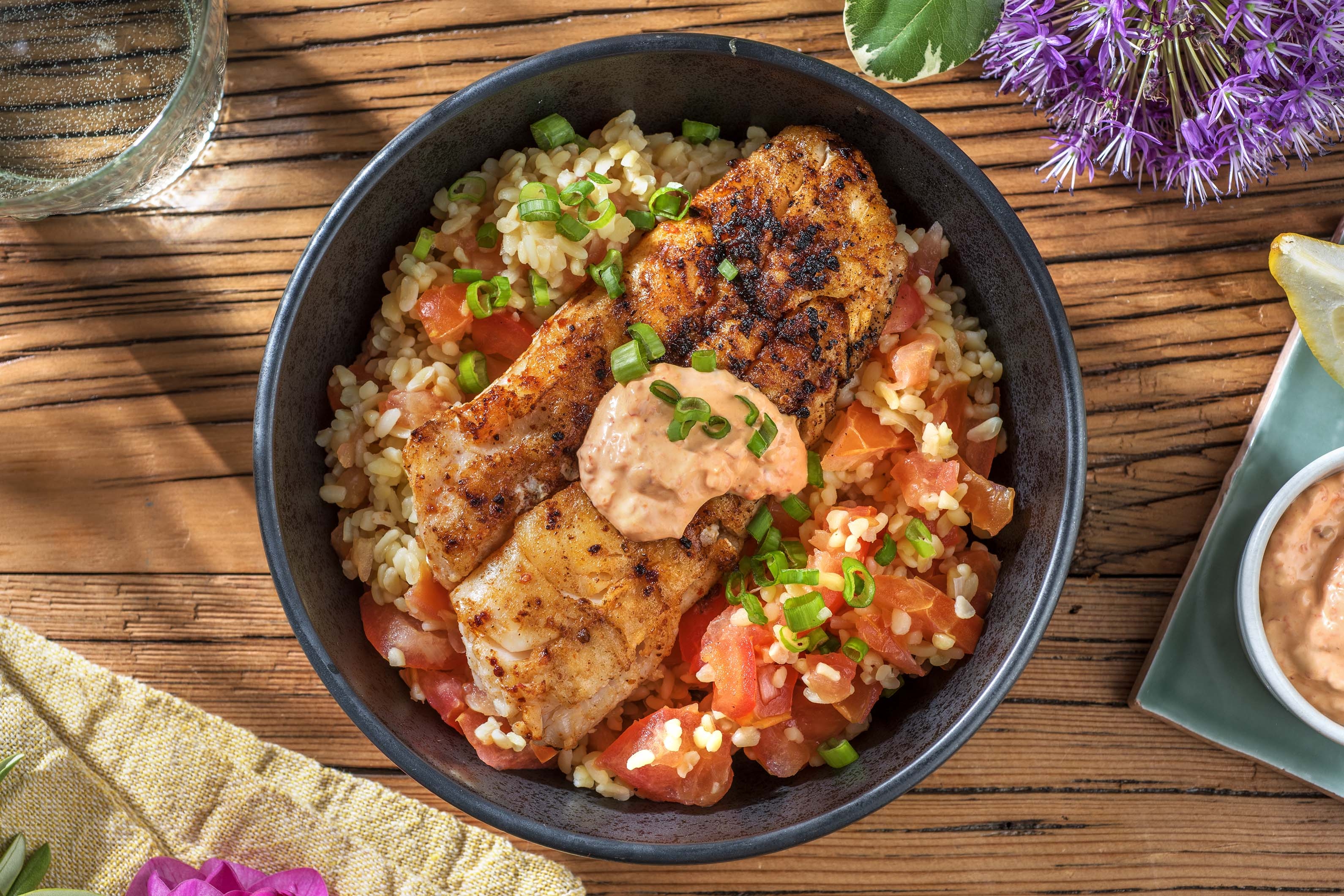 Würziges Fischfilet mit Bulgursalat
